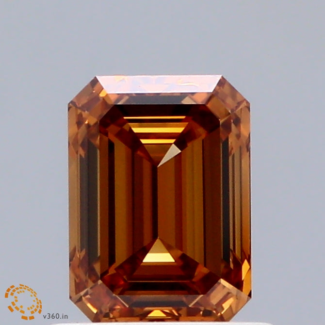 0.88ct Emerald FANCY INTENSE BROWNISH ORANGE VS1 Lab Created Diamond