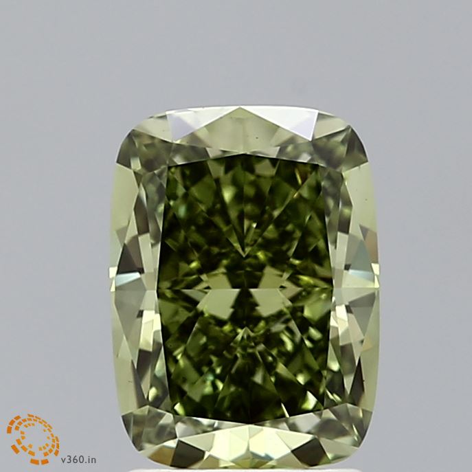 2.1ct Cushion FANCY VIVID GREEN VS1 Lab Created Diamond