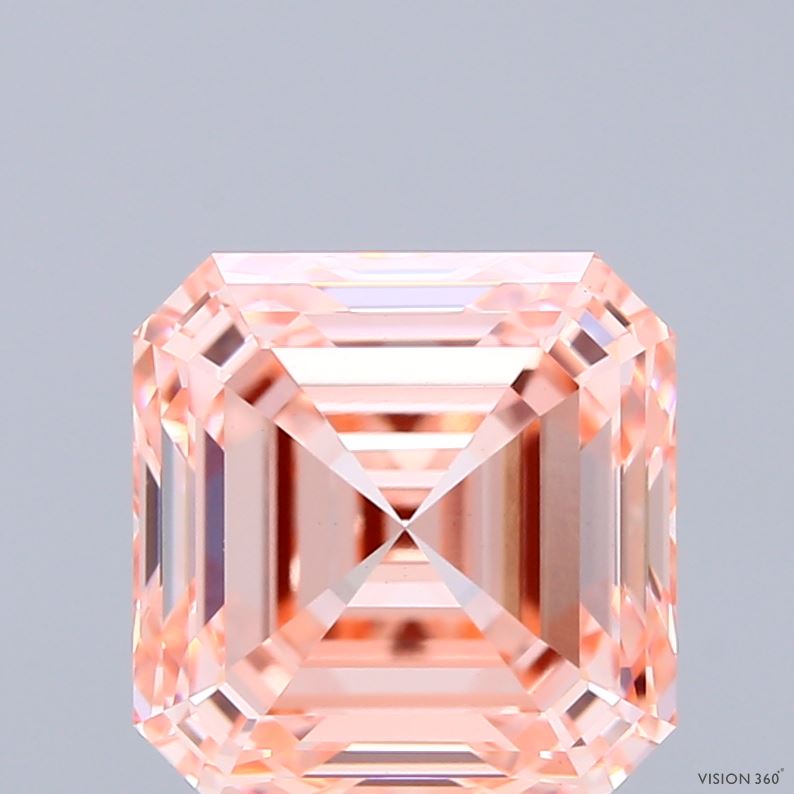 4ct Asscher FANCY INTENSE ORANGY PINK VVS2 Lab Created Diamond