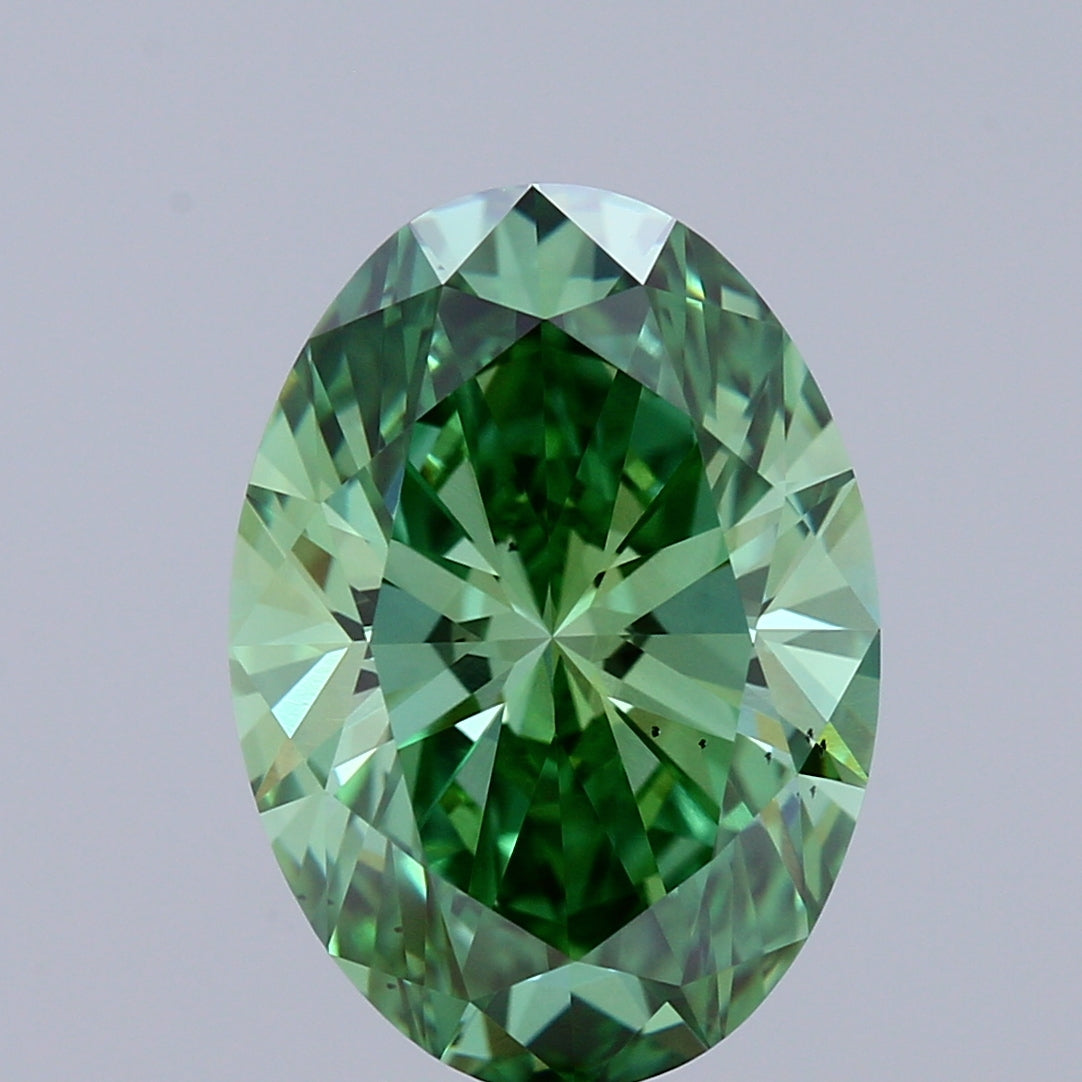 3.03ct Oval FANCY VIVID GREEN VS2 Lab Created Diamond