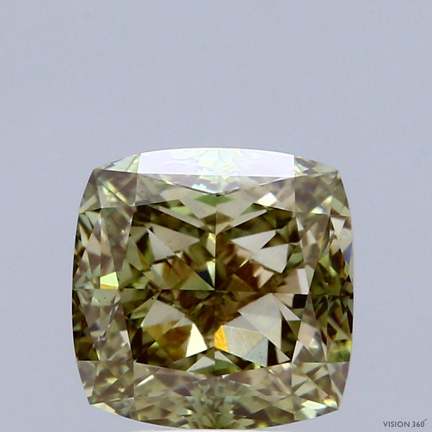 4.02ct Cushion FANCY YELLOWISH GREEN VS1 Lab Created Diamond