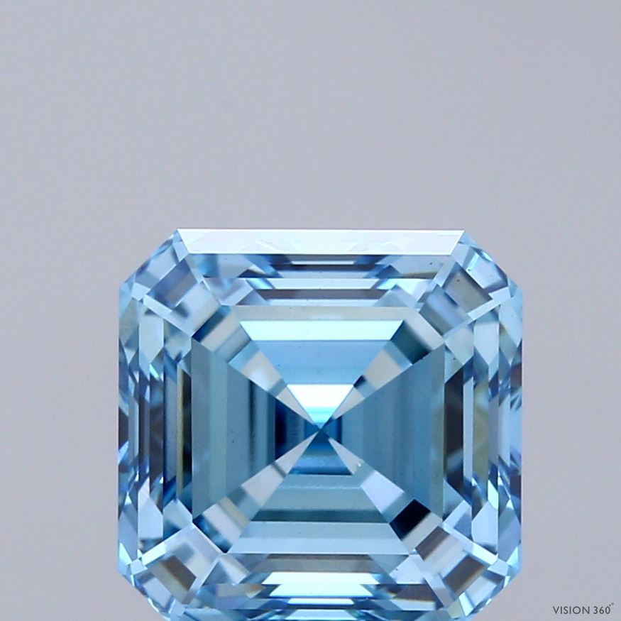 4.09ct Asscher FANCY VIVID BLUE VS1 Lab Created Diamond