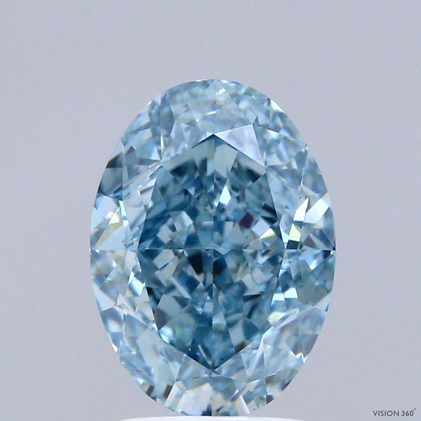 3.11ct Oval FANCY VIVID GREENISH BLUE VS1 Lab Created Diamond