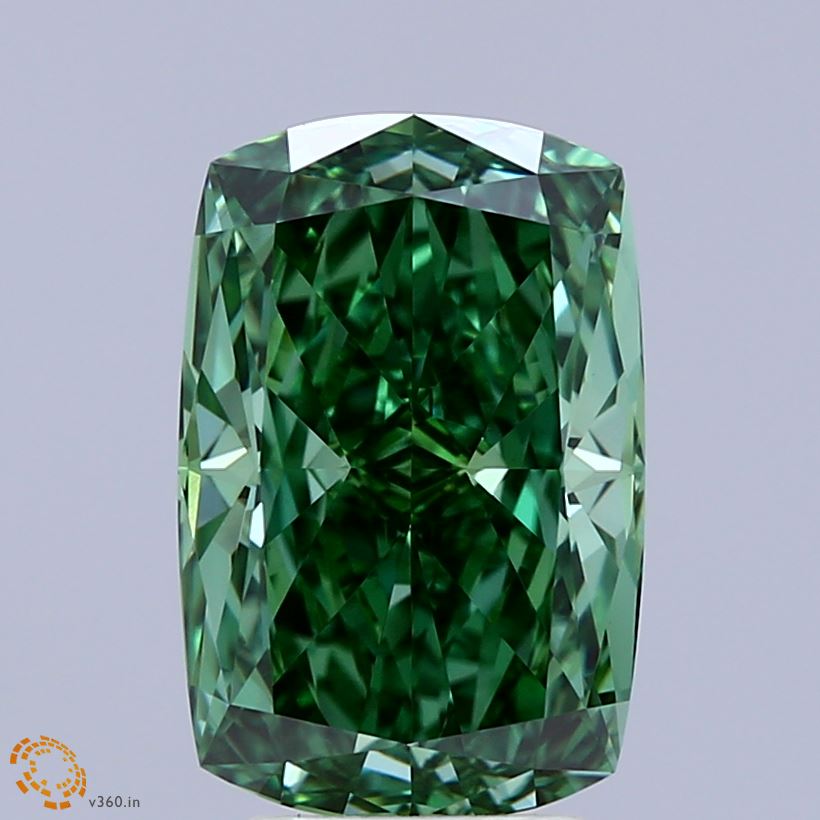 3.63ct Cushion FANCY VIVID GREEN VS1 Lab Created Diamond