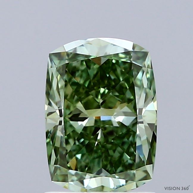 1.54ct Cushion FANCY VIVID GREEN VS1 Lab Created Diamond