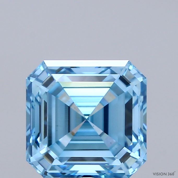 2.11ct Asscher FANCY VIVID BLUE VS1 Lab Created Diamond