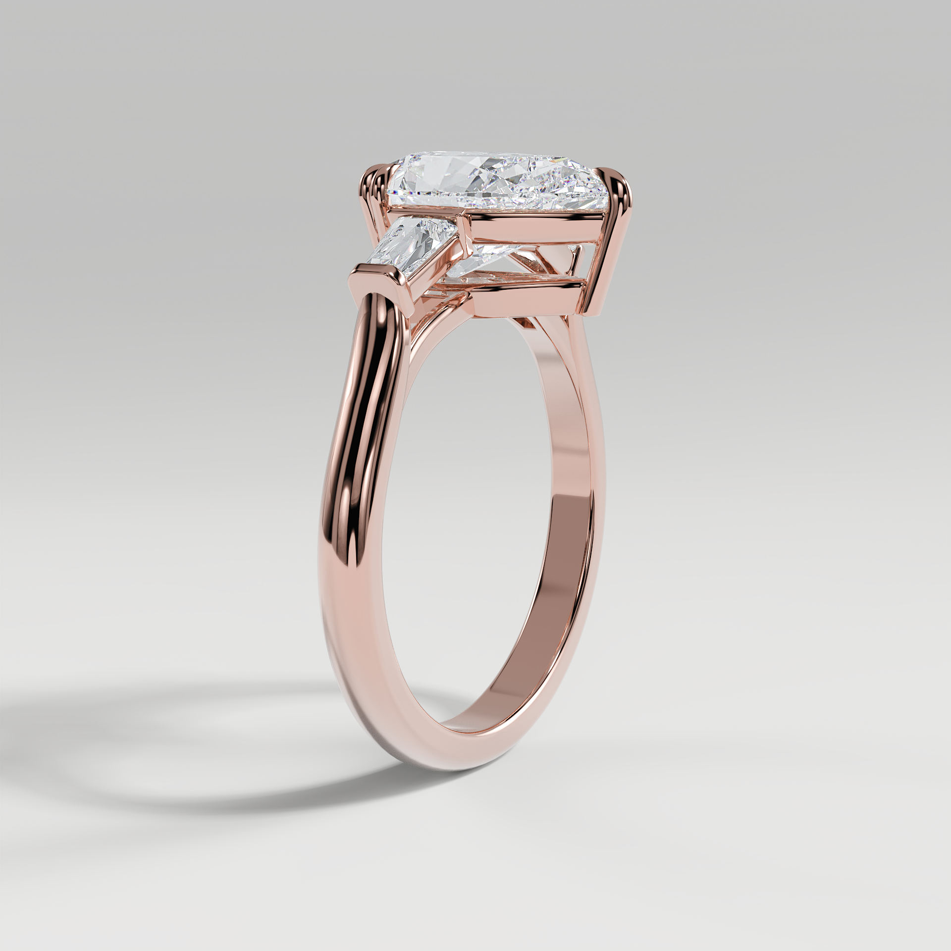 LILY - Pear Three-Stone Engagement Ring with Tapered Baguette Side Stones and Polished Cathedral Band