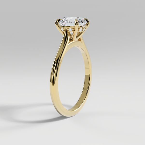 EMMA - Round Solitaire Engagement Ring with Hidden Halo and Polished Cathedral Band
