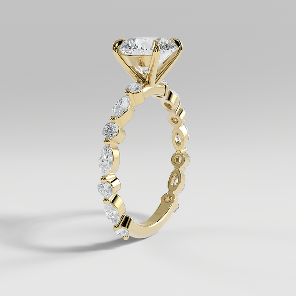 VALENTINA - Round Solitaire Engagement Ring with Marquise & Round Accent Stones