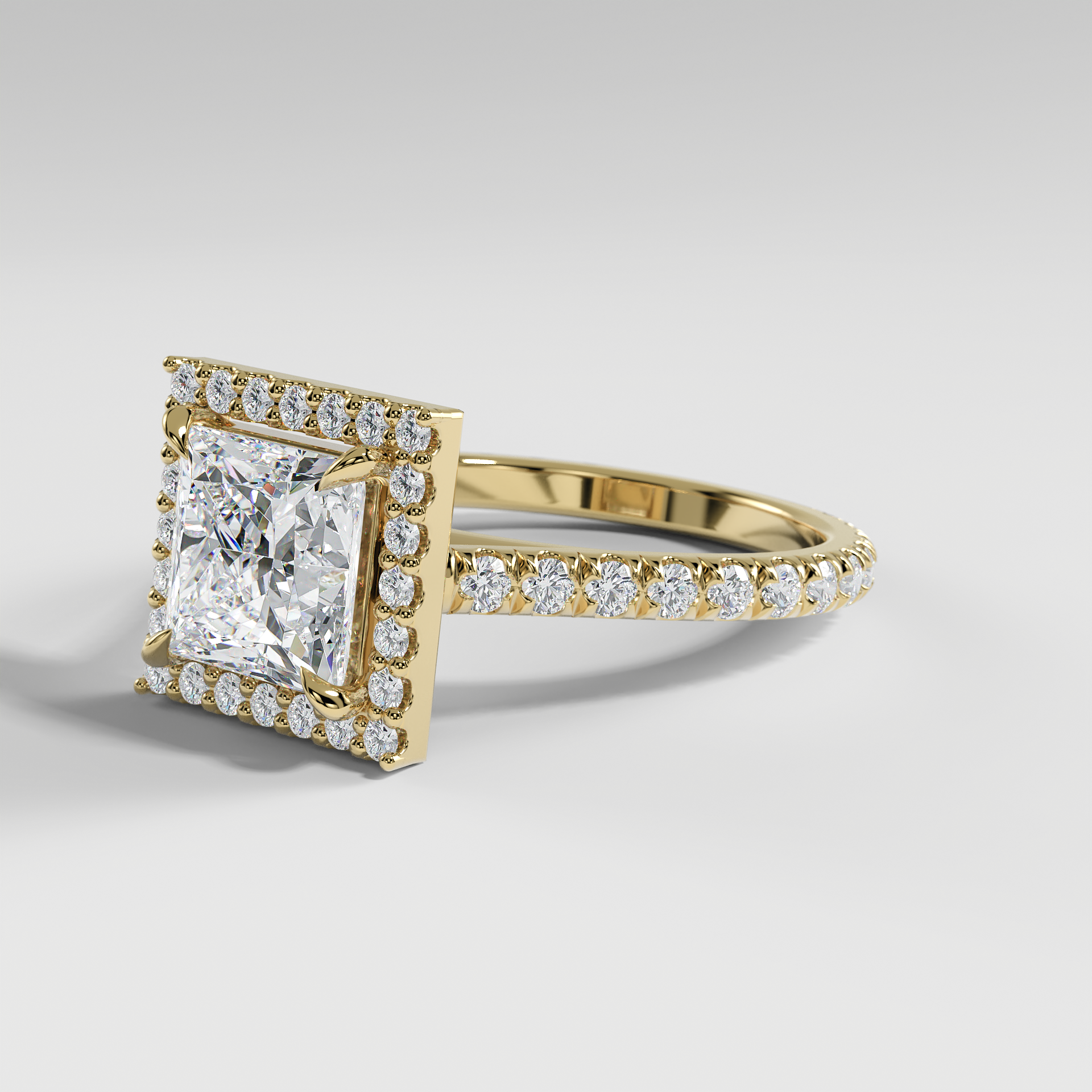 SOFIA - Princess Halo Engagement Ring with Pavé Diamond Cathedral Band