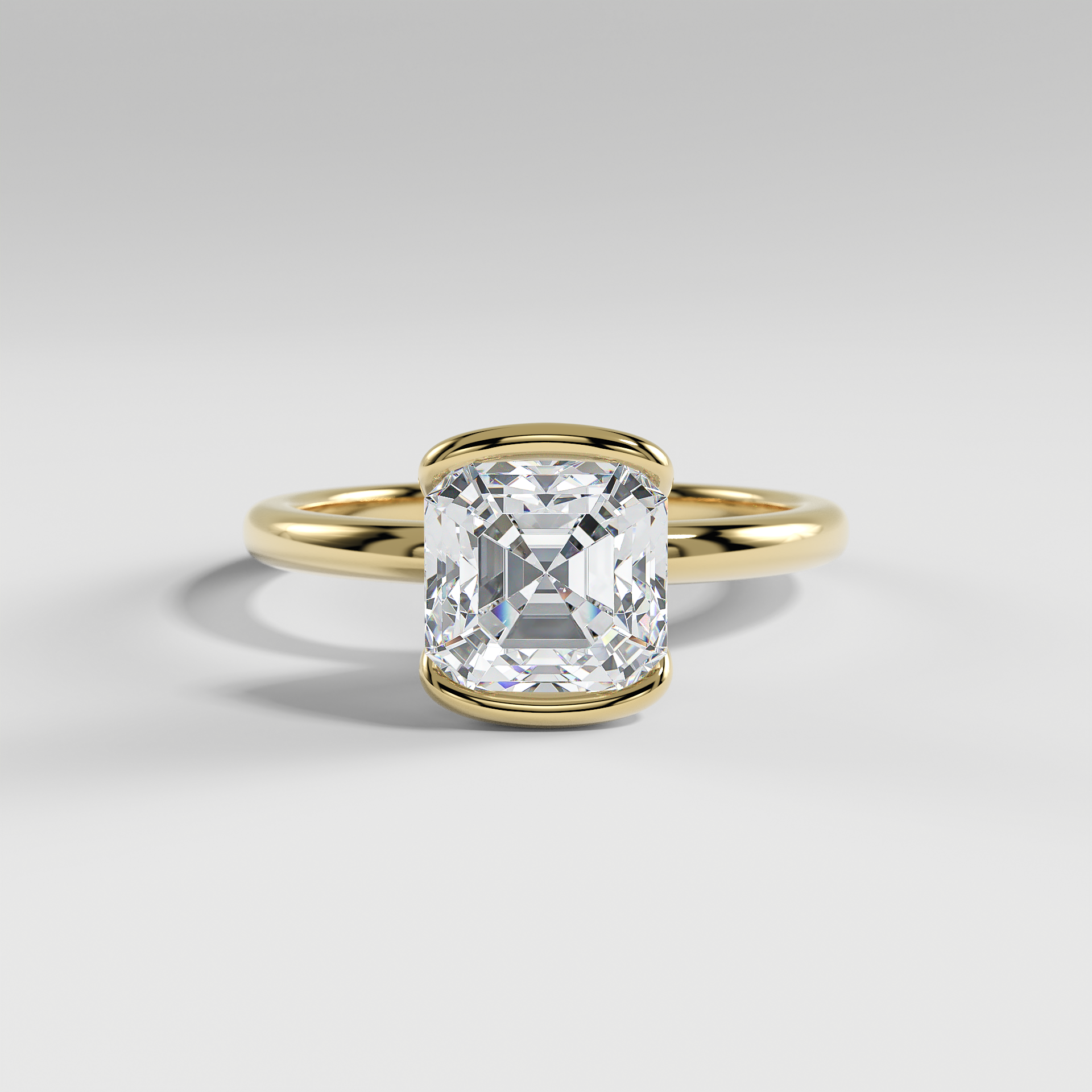 POPPY - Asscher Solitaire Engagement Ring with Half Bezel Setting and Polished Band