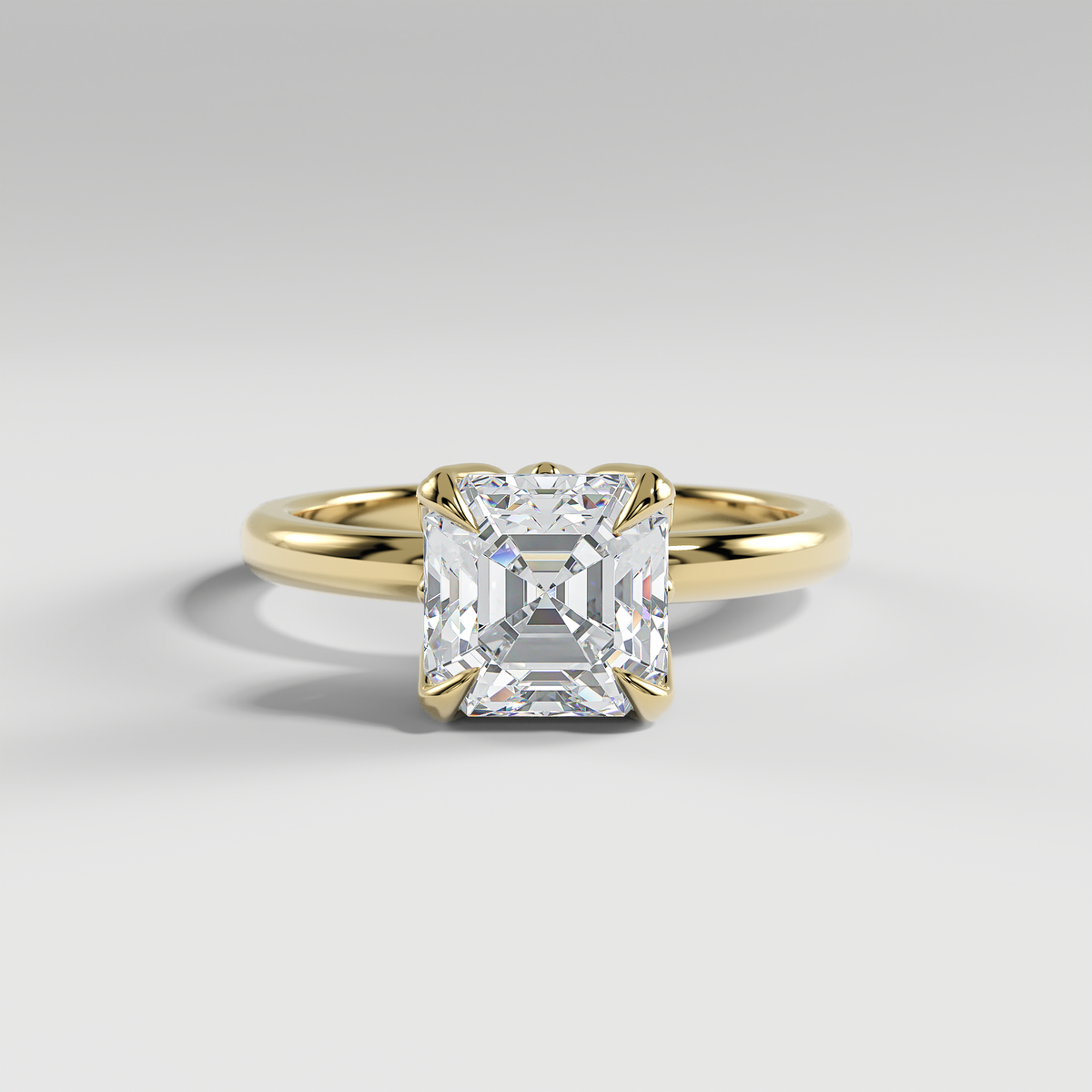 AUBREY - Asscher Solitaire Engagement Ring with Polished Band and Lotus Basket