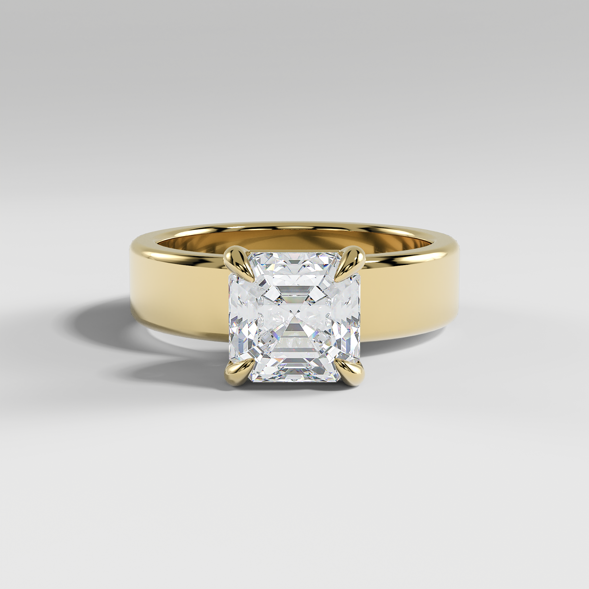 STELLA - Asscher 5mm Flat Solitaire Engagement Ring with Hidden Halo and Polished Band