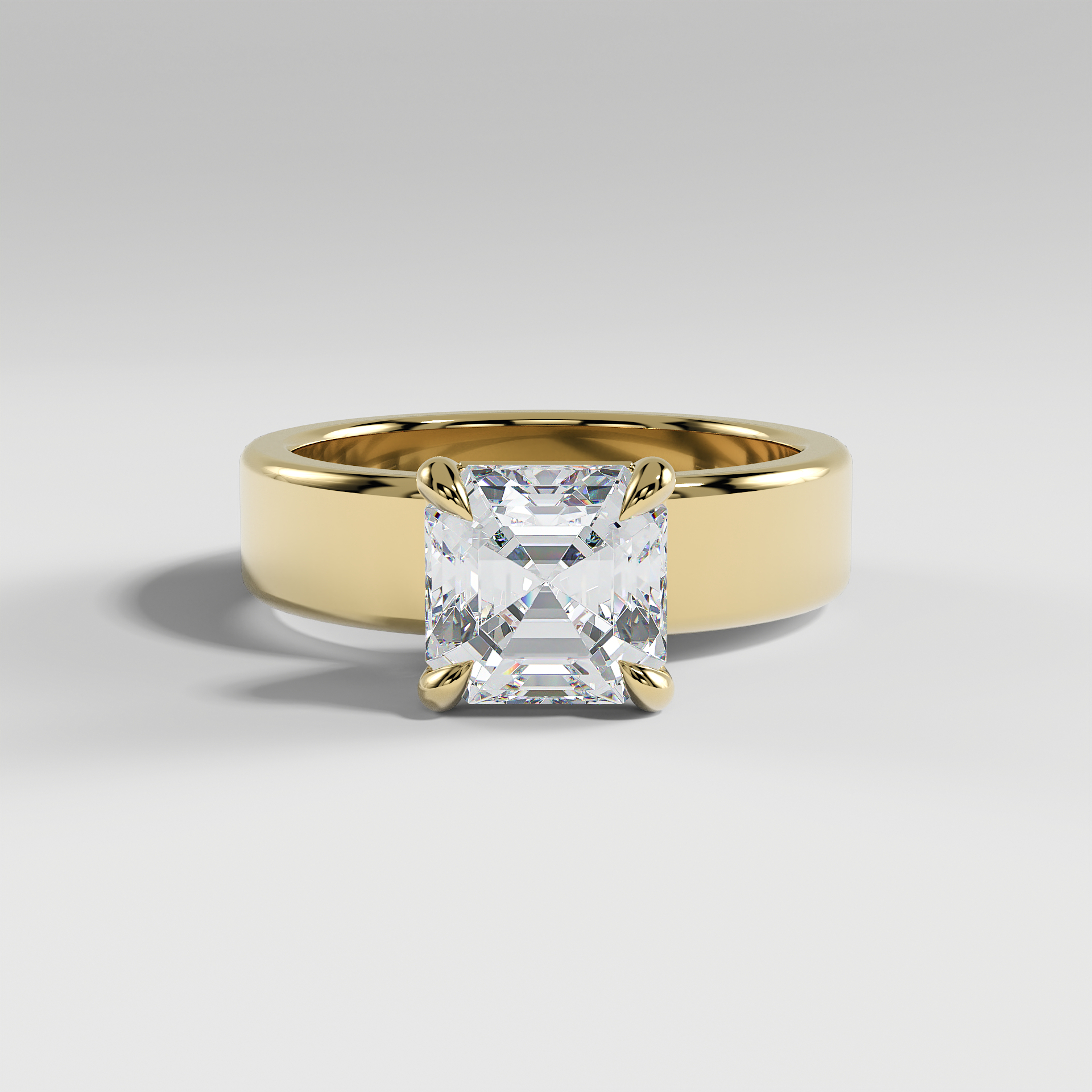 SARAH - Asscher 5mm Flat Solitaire Engagement Ring with Polished Band