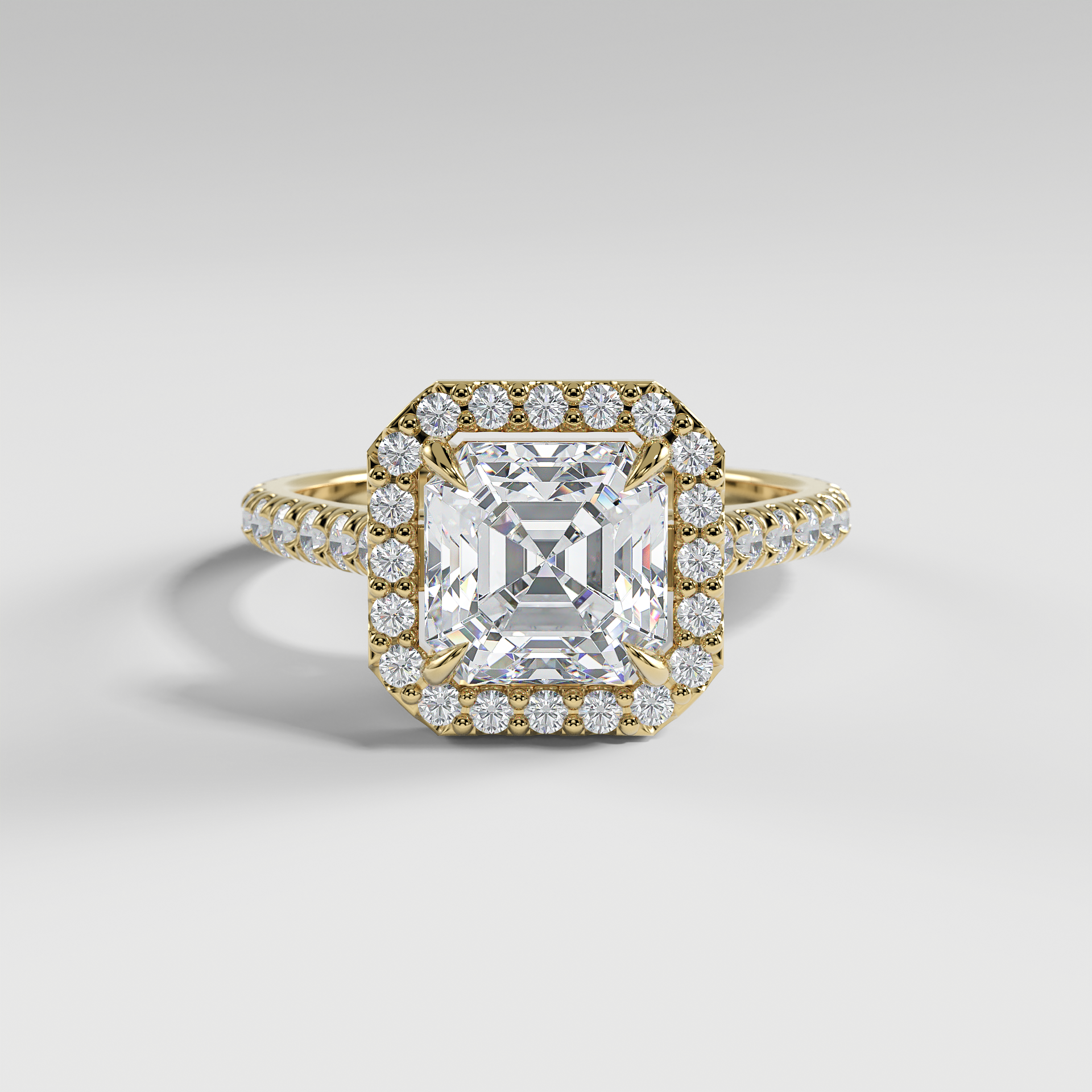 SOFIA - Asscher Halo Engagement Ring with Pavé Diamond Cathedral Band