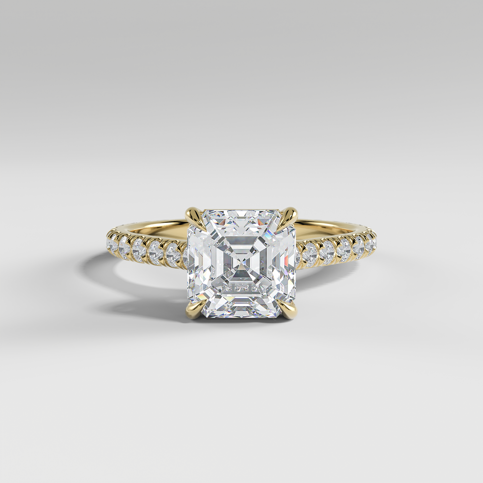 CHARLOTTE - Asscher Solitaire Engagement Ring with Pavé, Cathedral Band, and Hidden Halo