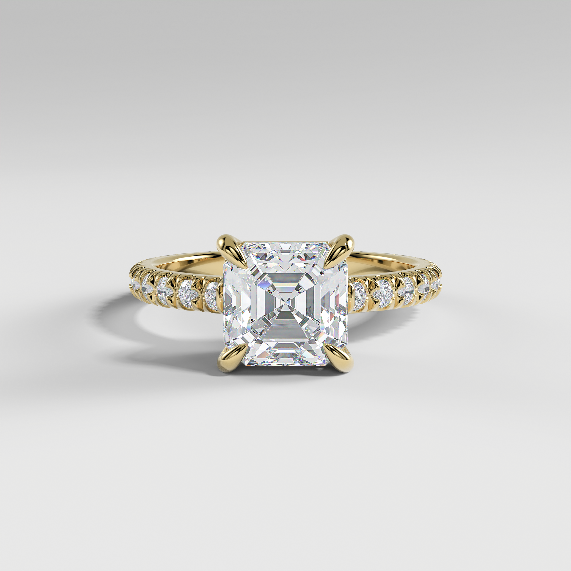 DELILAH - Asscher Solitaire Engagement Ring with Pavé Diamond Band and Low-Set Donut Basket