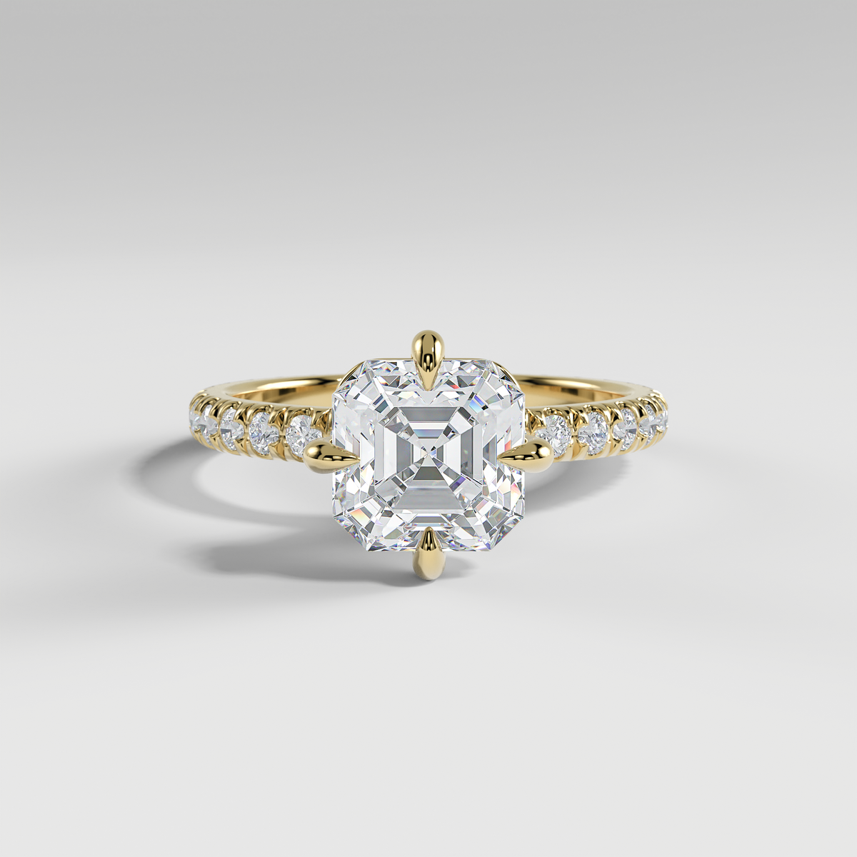 ANNA - Asscher North–South Solitaire Engagement Ring with Pavé Diamond