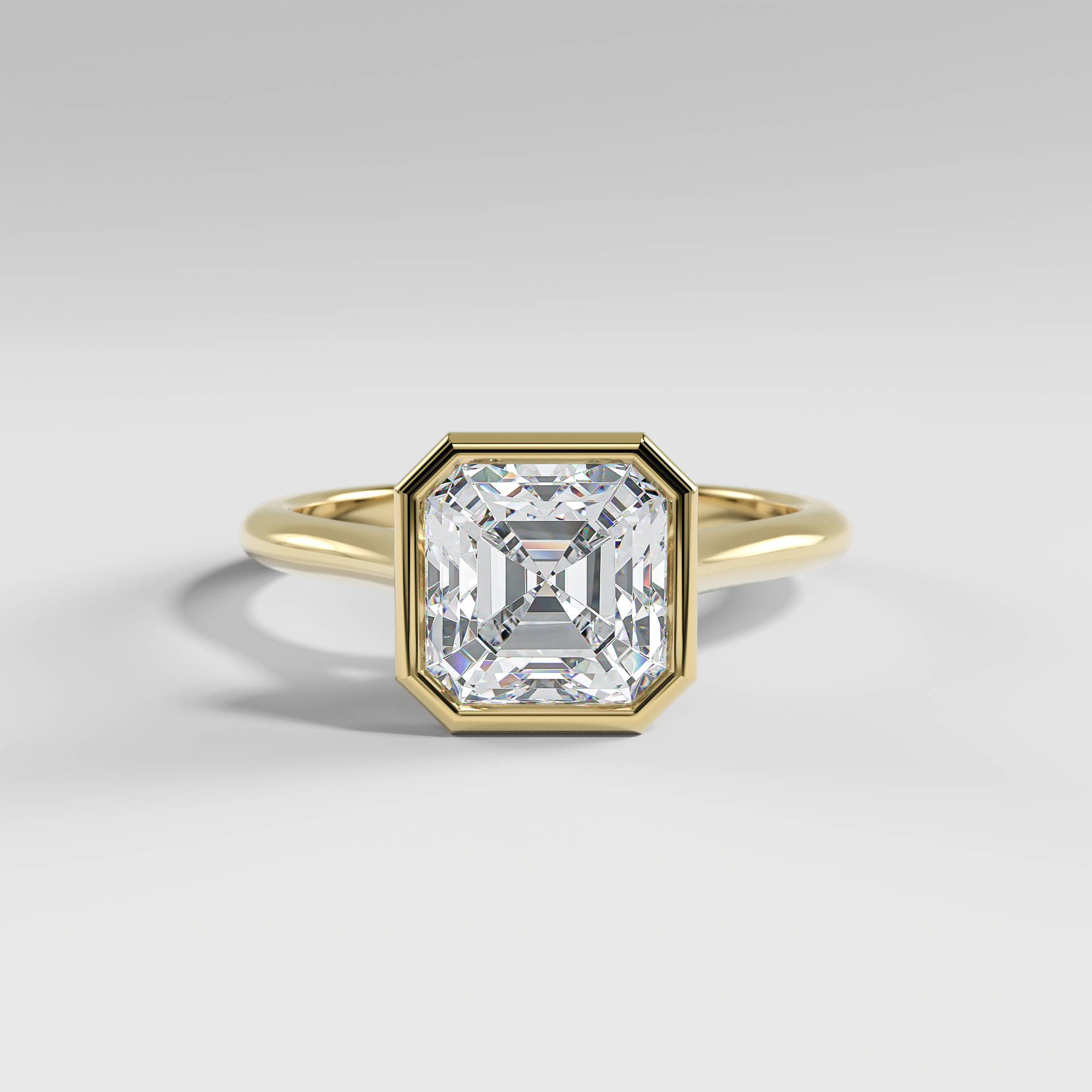 SCARLETT - Asscher Solitaire Engagement Ring with Full Bezel Setting and Polished Cathedral Band