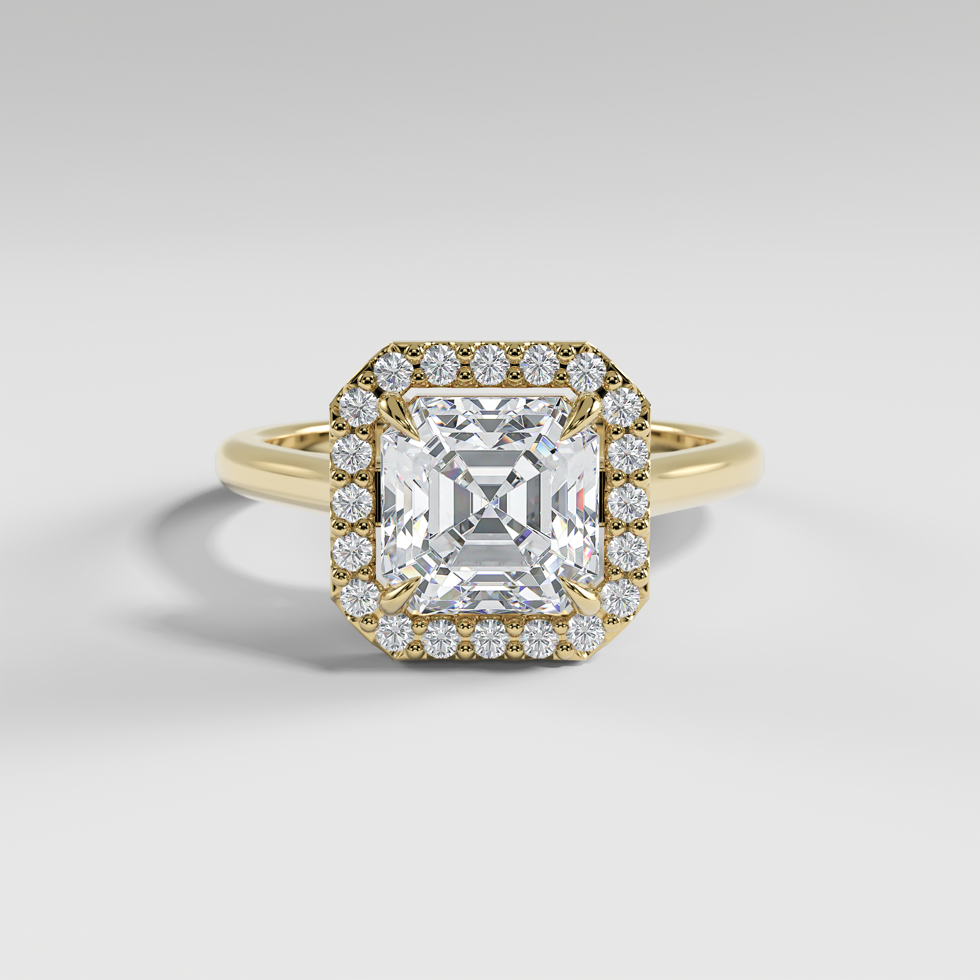 LULU - Asscher Halo Engagement Ring with Polished Cathedral Band