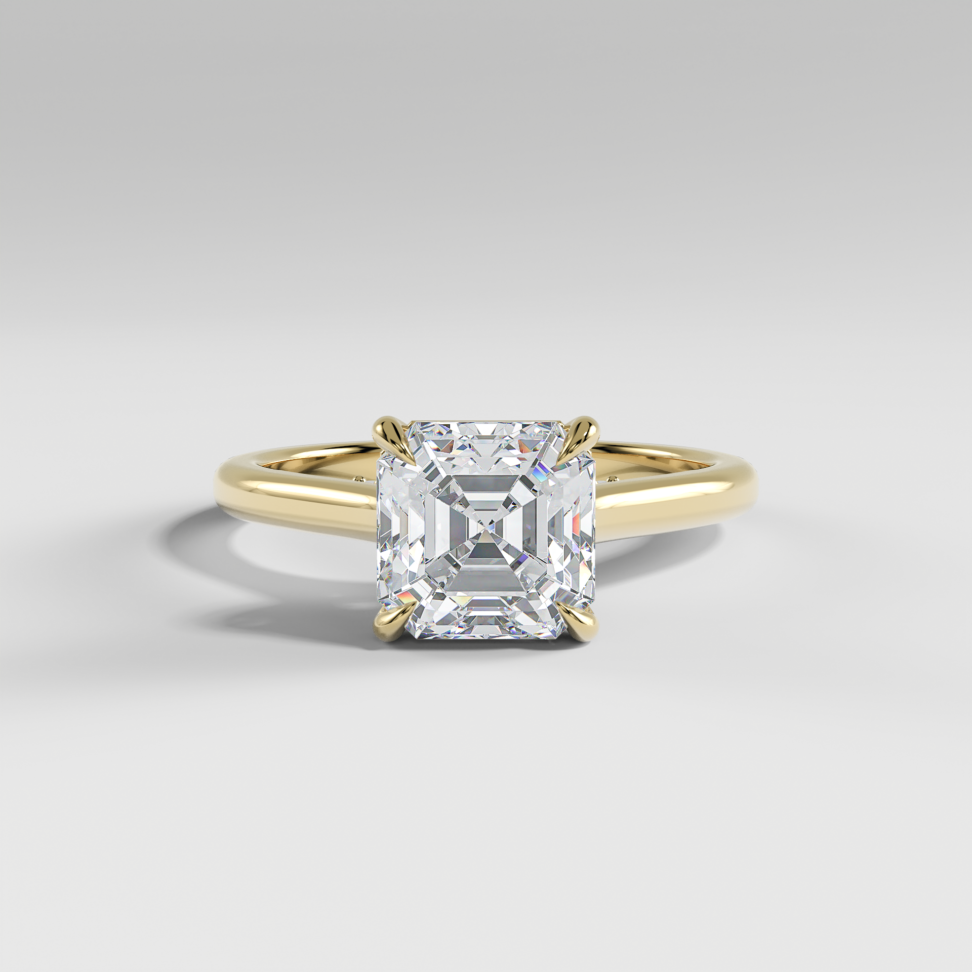 BILLIE - Asscher Solitaire Engagement Ring with Hidden Halo, Polished Cathedral Band, and Pavé Bridge