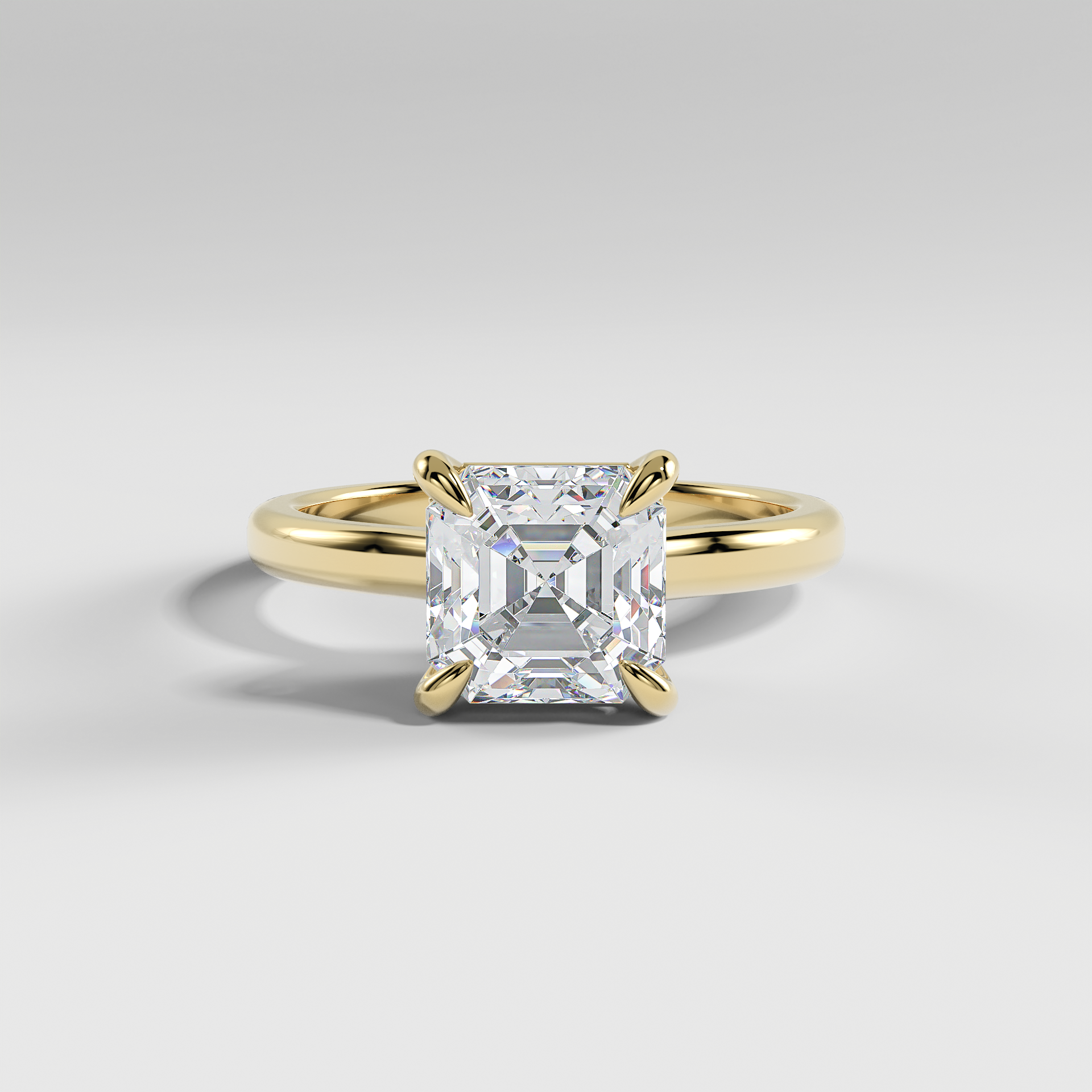 KAYLEE - Asscher Solitaire Engagement Ring with Hidden Halo and Low-Set Donut Basket Polished Band