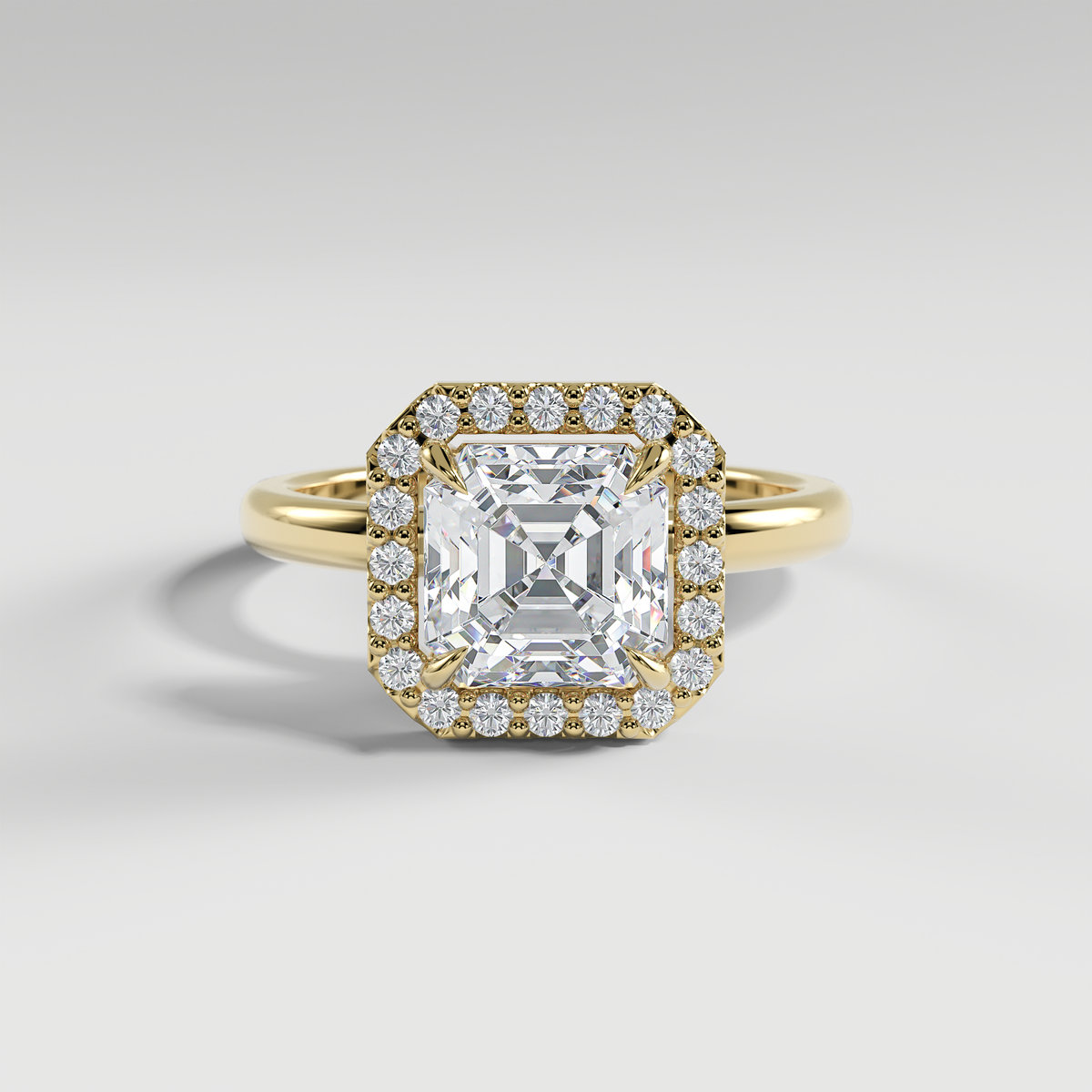 ELIANA - Asscher Halo Engagement Ring with Polished Band