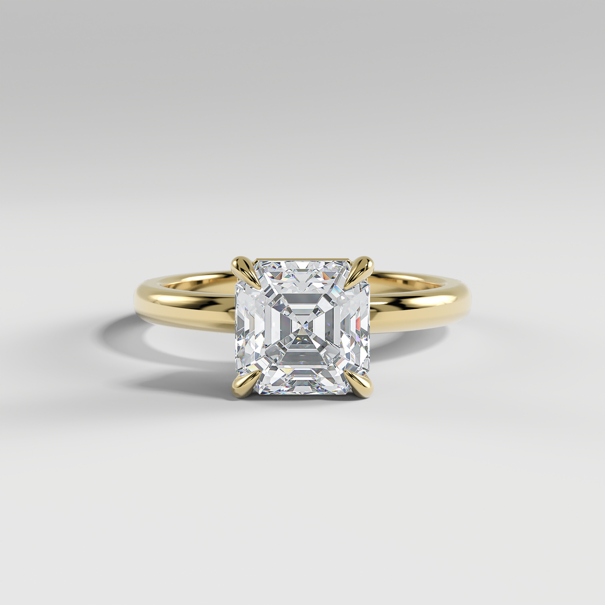 LAURA - Asscher Solitaire Engagement Ring with Choker-Style Hidden Halo and Polished Band