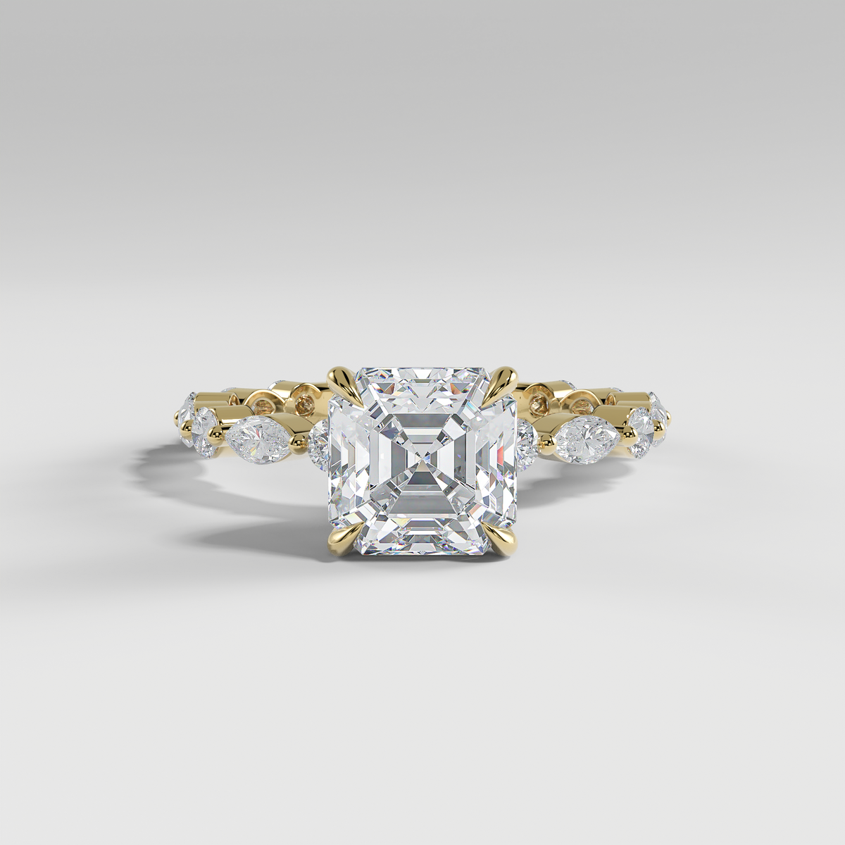VALENTINA - Asscher Solitaire Engagement Ring with Marquise & Round Accent Stones