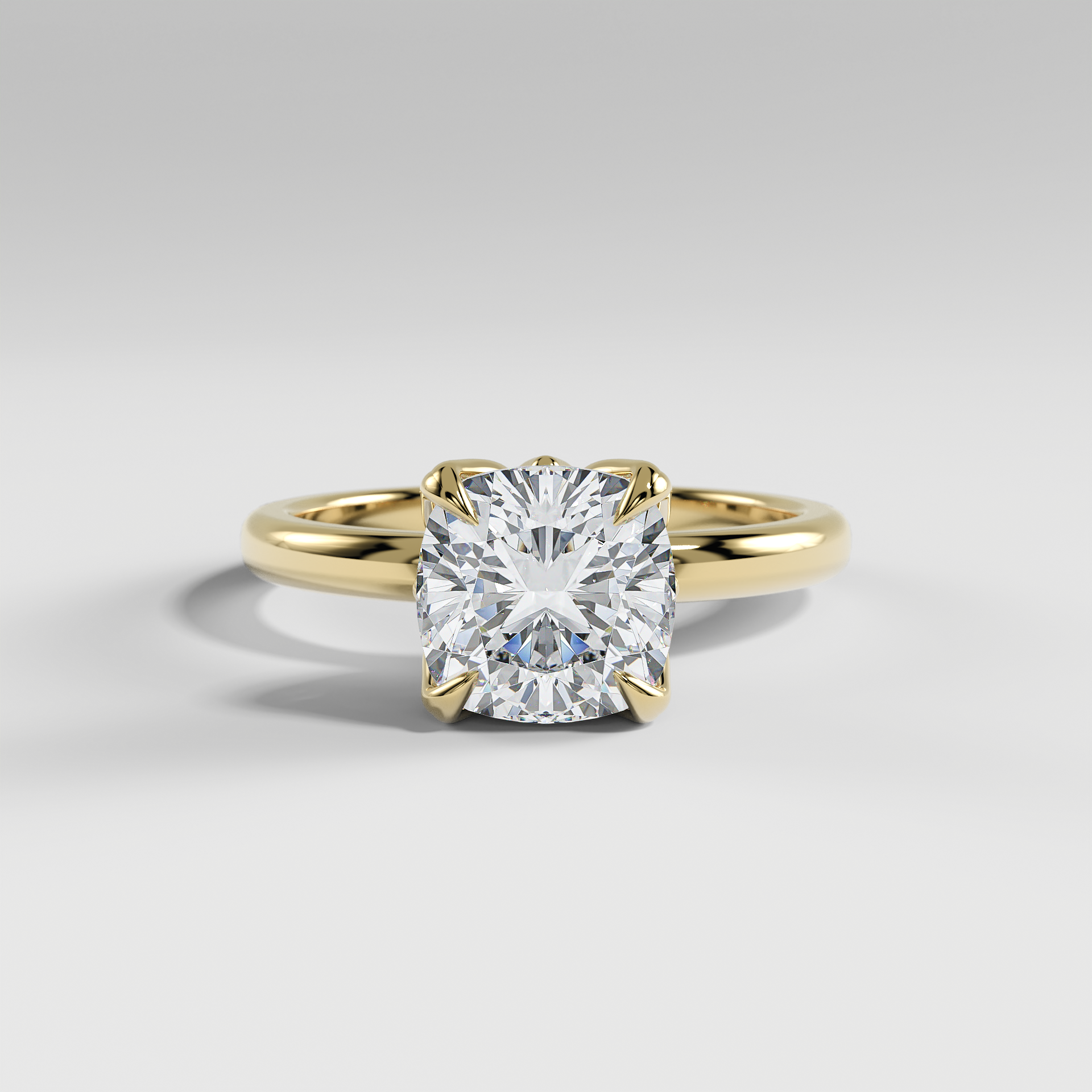 AUBREY - Cushion Solitaire Engagement Ring with Polished Band and Lotus Basket