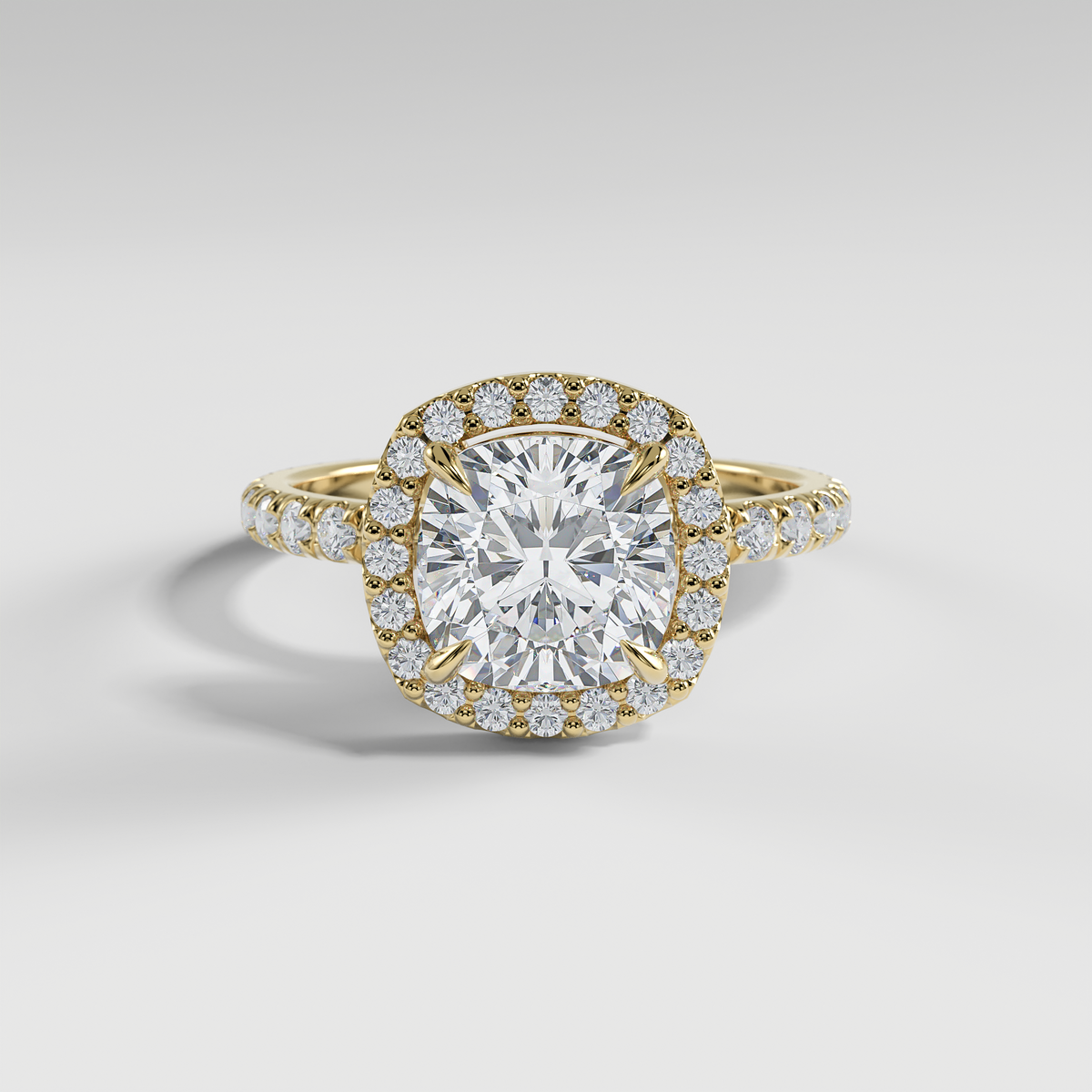 AVA - Cushion Halo Engagement Ring with Pavé Diamond Band