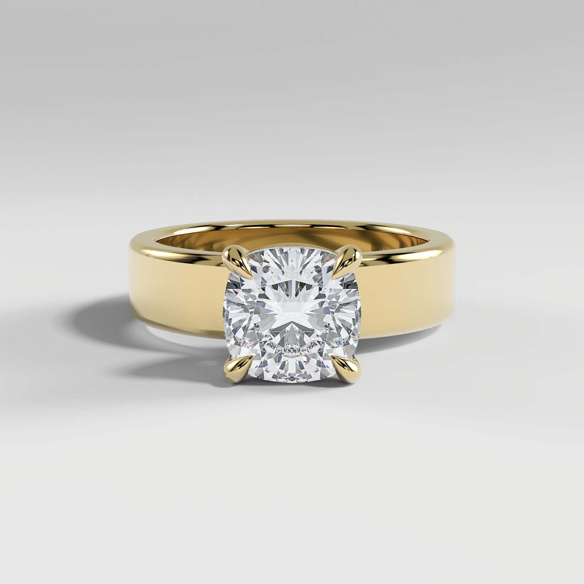 SARAH - Cushion 5mm Flat Solitaire Engagement Ring with Polished Band