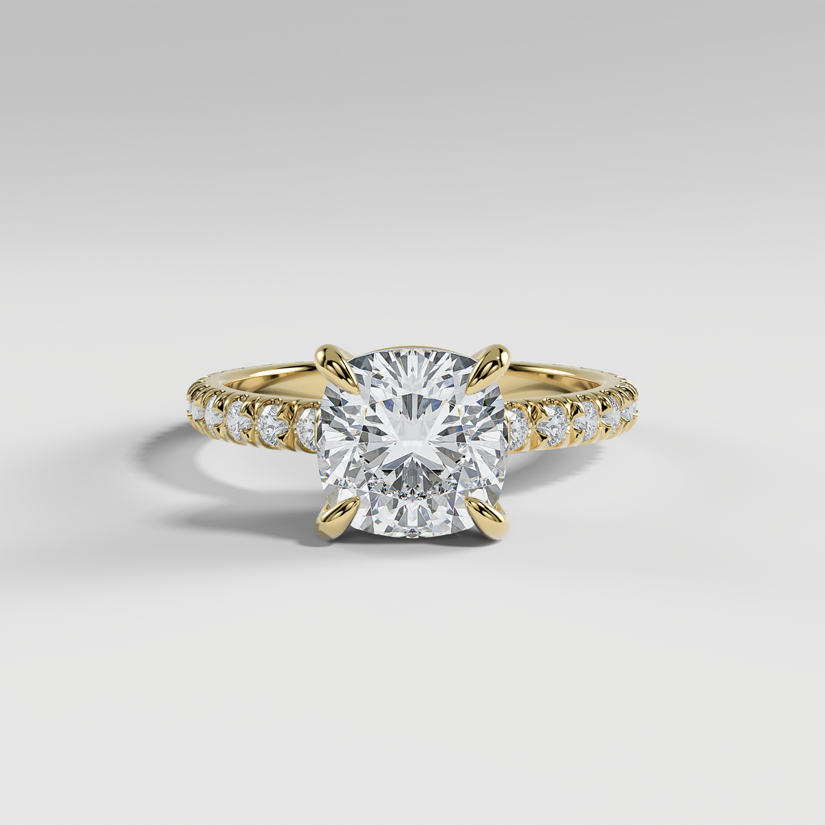 ELIZABETH - Cushion Solitaire Engagement Ring with Pavé Diamond Hidden Halo and Low-Set Donut Basket