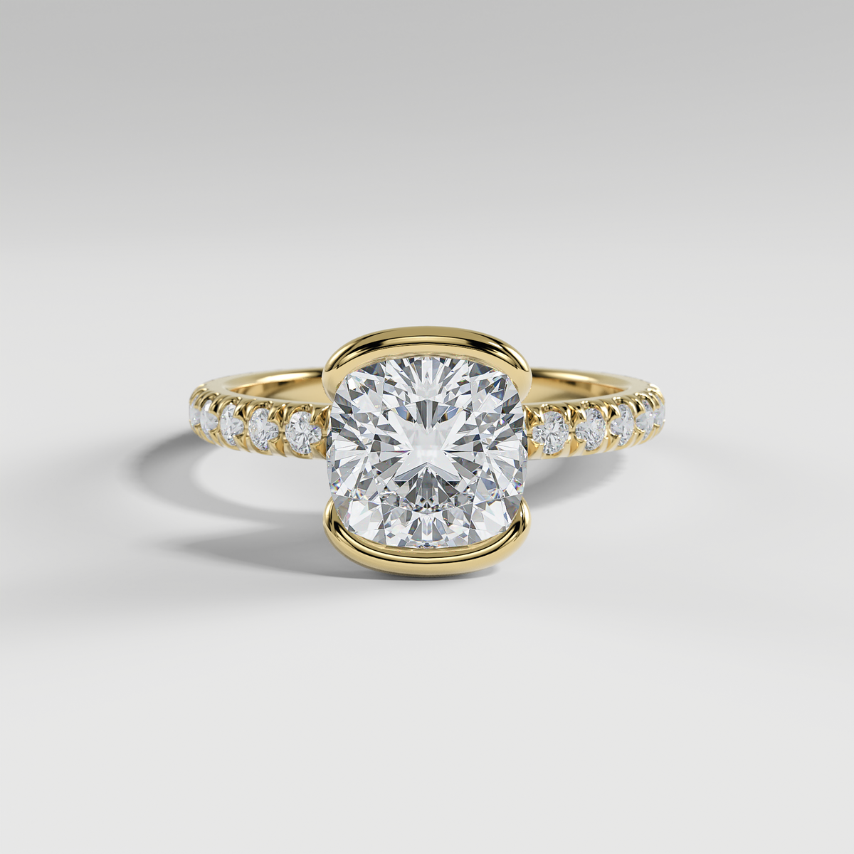 MAYA - Cushion Solitaire Engagement Ring with Pavé and Half Bezel Setting