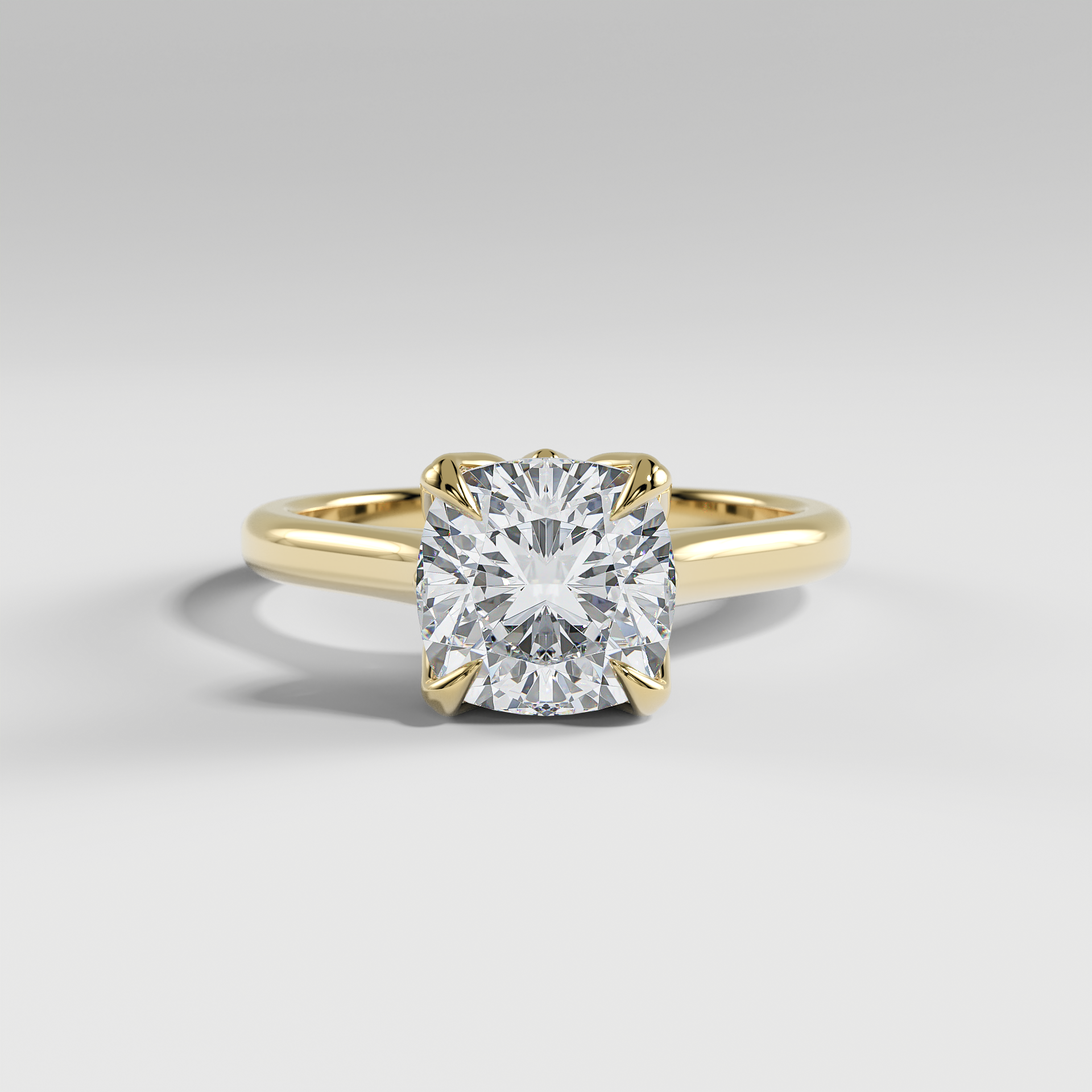 GEORGIA - Cushion Solitaire Engagement Ring with Polished Cathedral Band and Lotus Basket