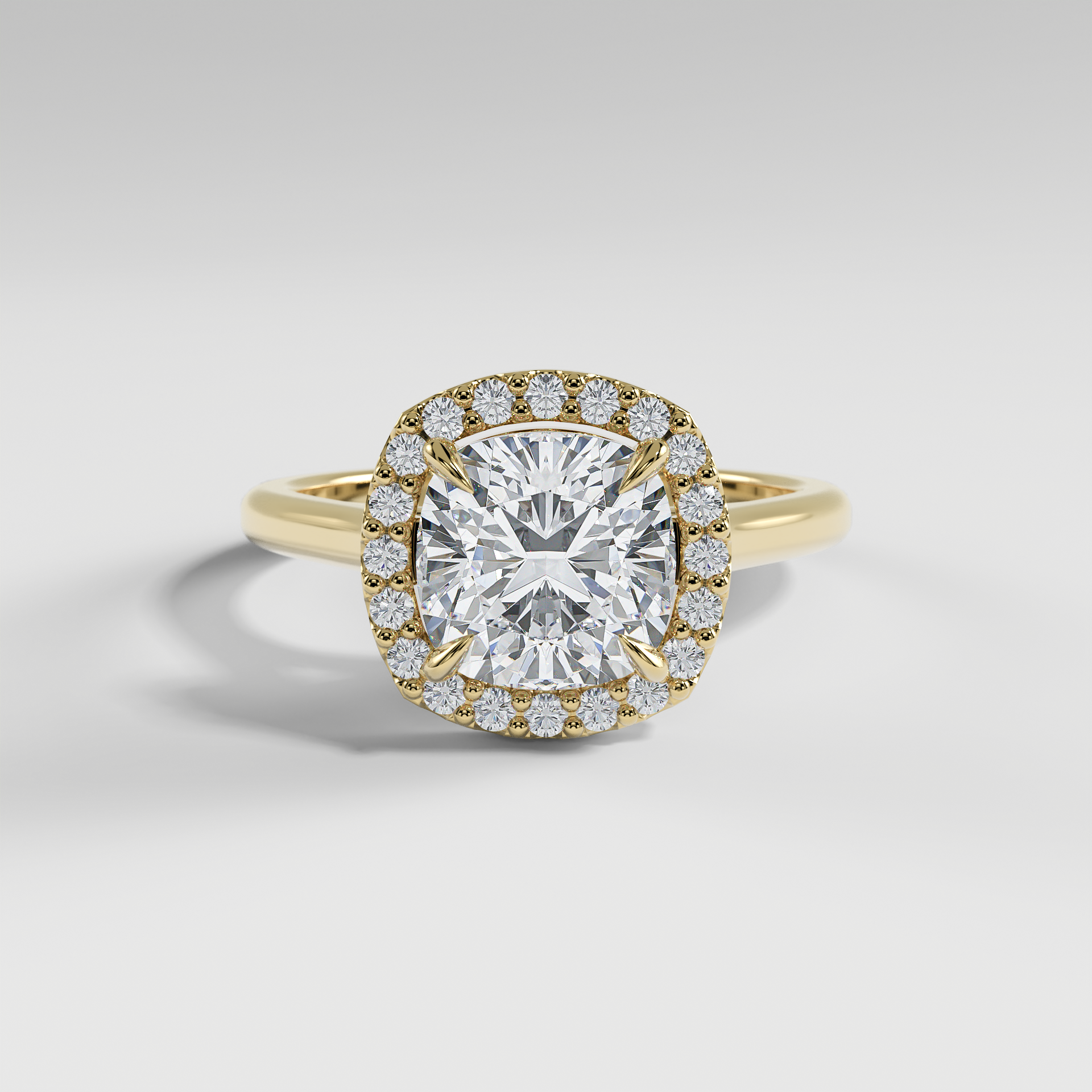 LULU - Cushion Halo Engagement Ring with Polished Cathedral Band