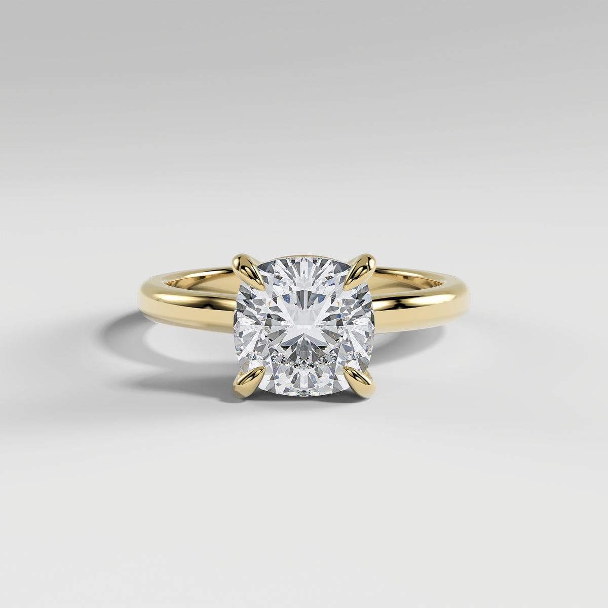 KAYLEE - Cushion Solitaire Engagement Ring with Hidden Halo and Low-Set Donut Basket Polished Band