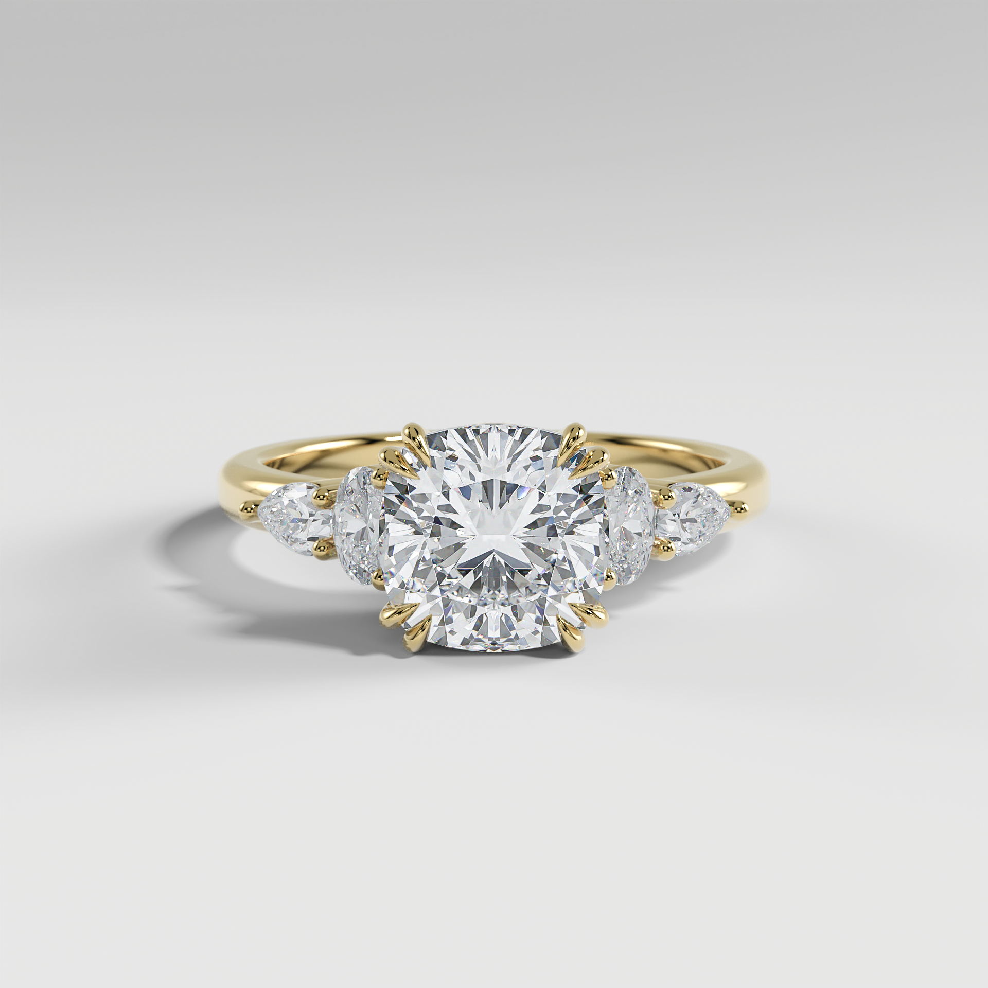 WILLOW - Cushion Five-Stone Diamond Ring with Oval & Pear Side Stones and Polished Band