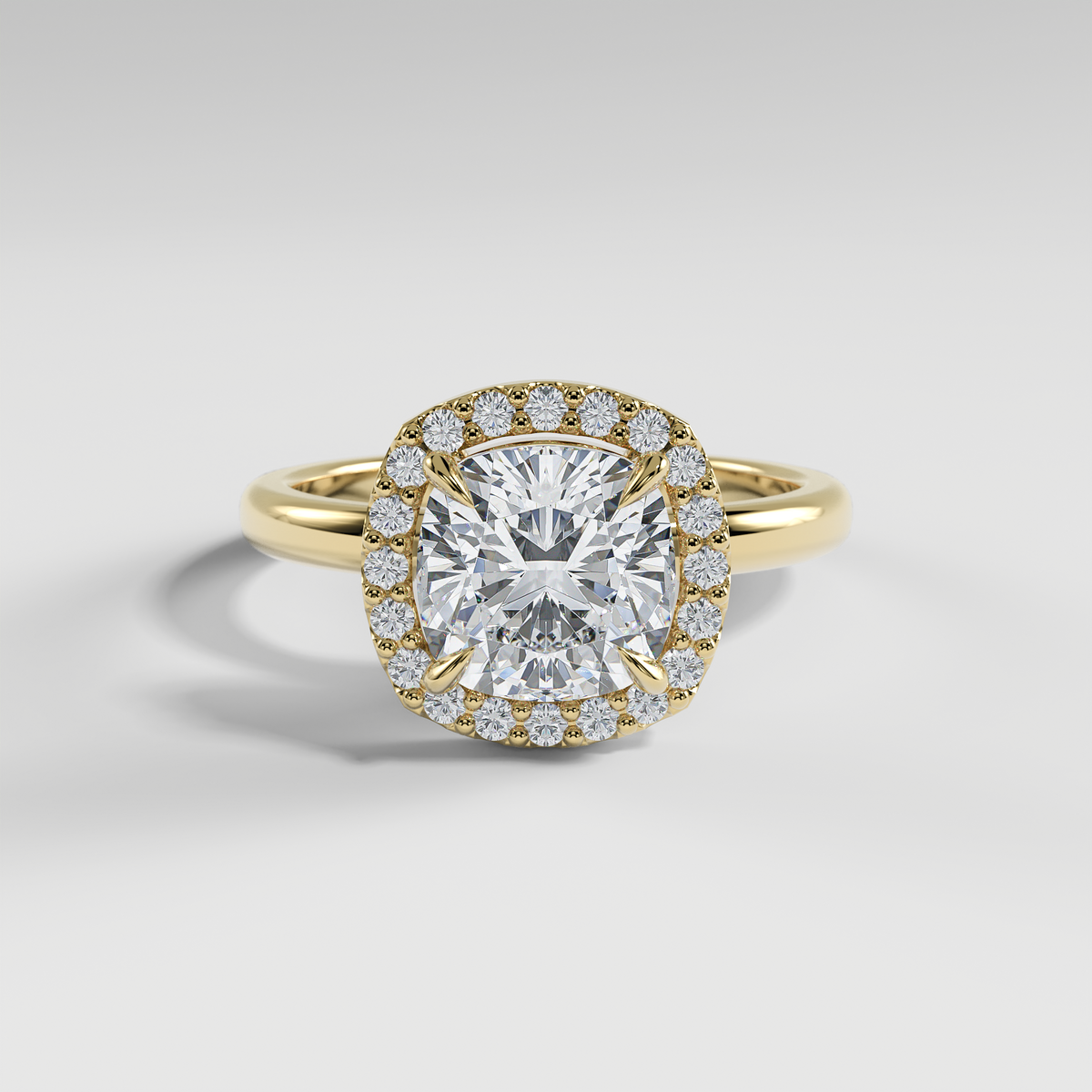 ELIANA - Cushion Halo Engagement Ring with Polished Band
