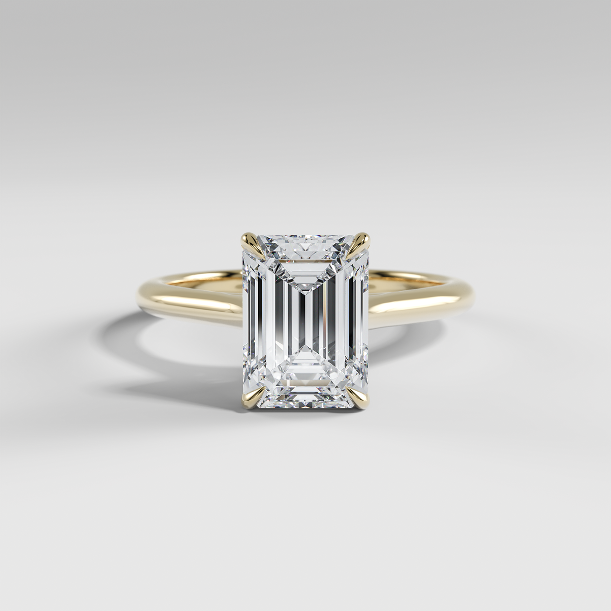 SOPHIA - Emerald Solitaire Engagement Ring with Polished Cathedral Band
