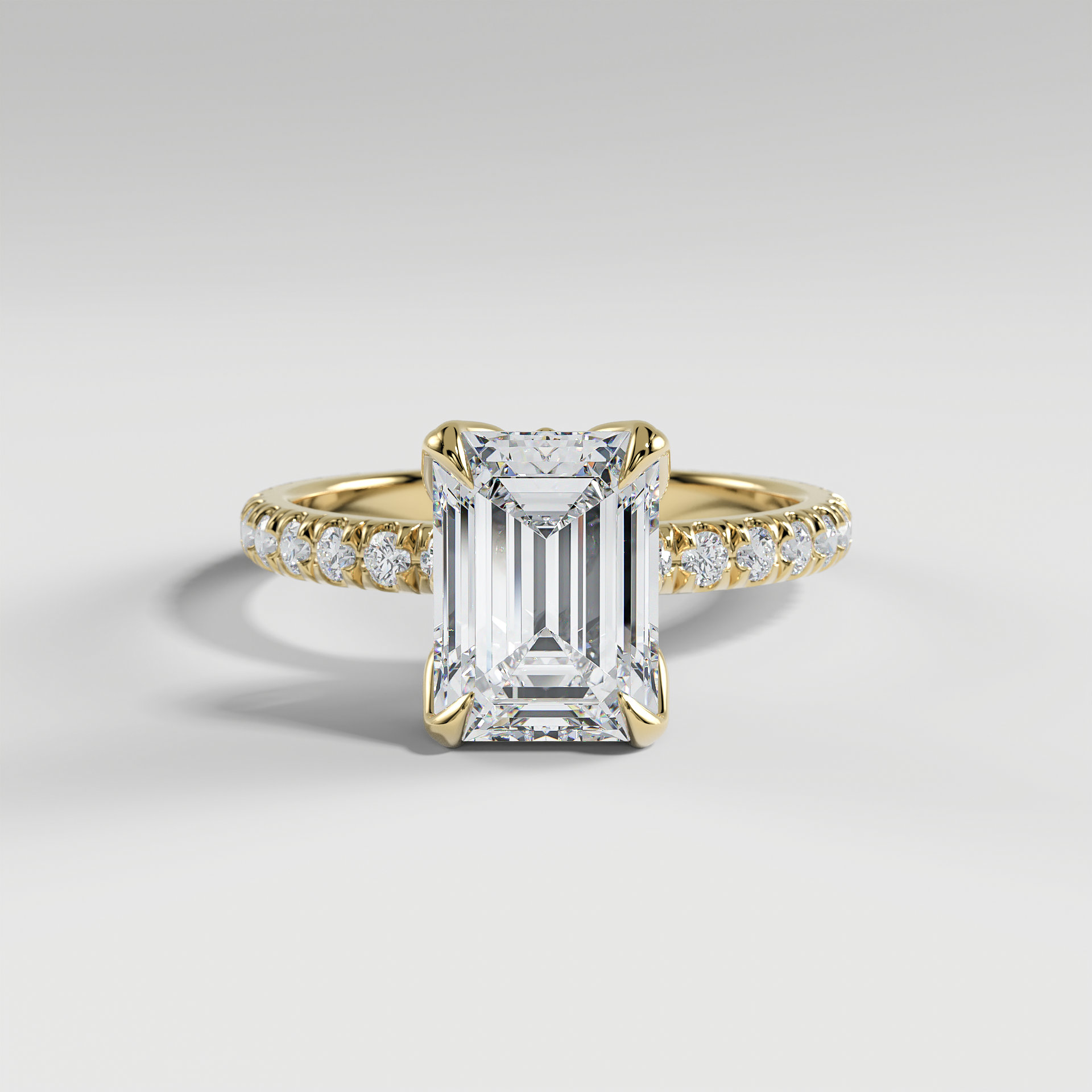 HAILEY - Emerald Solitaire Engagement Ring with Pavé Diamond Band and Lotus Basket