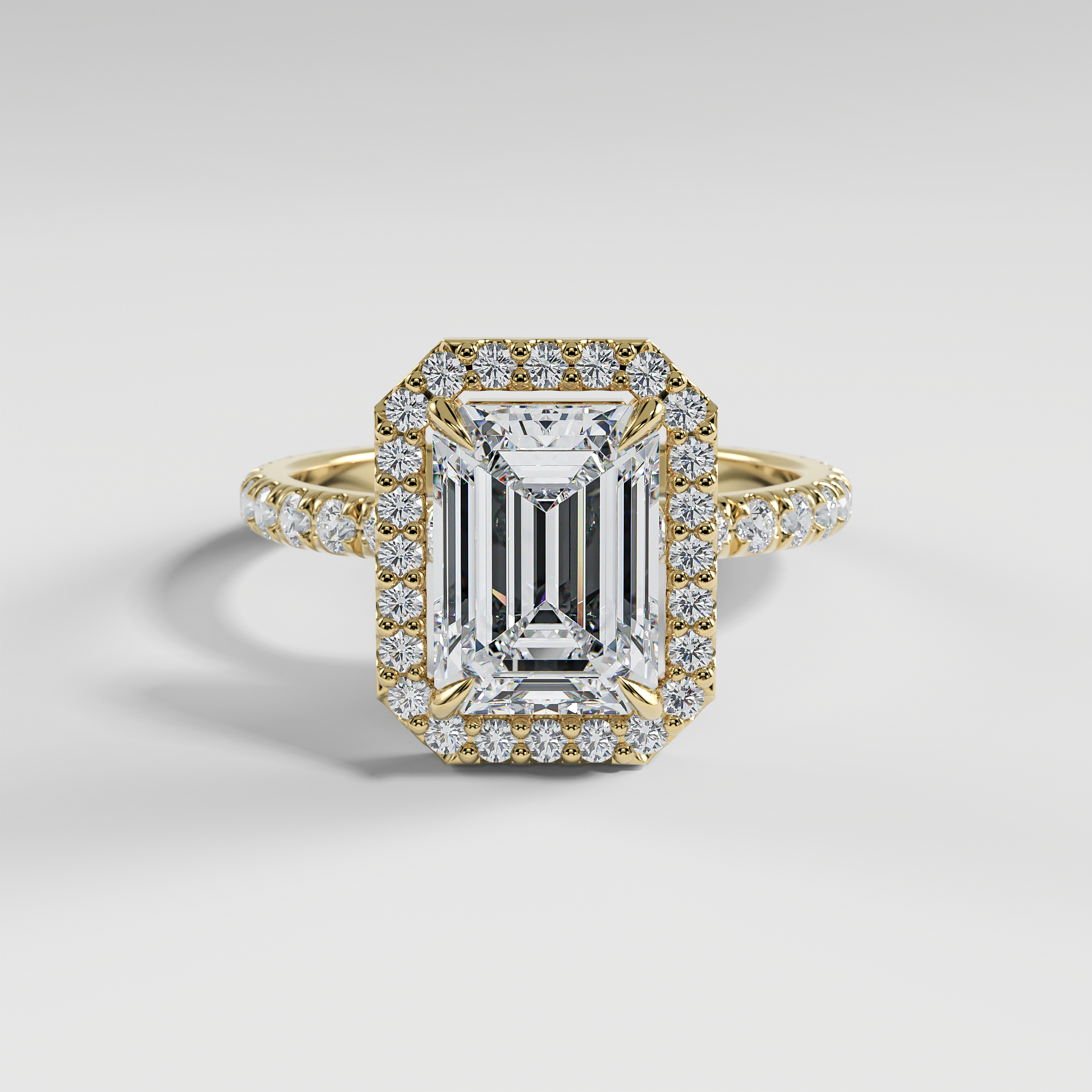 AVA - Emerald Halo Engagement Ring with Pavé Diamond Band