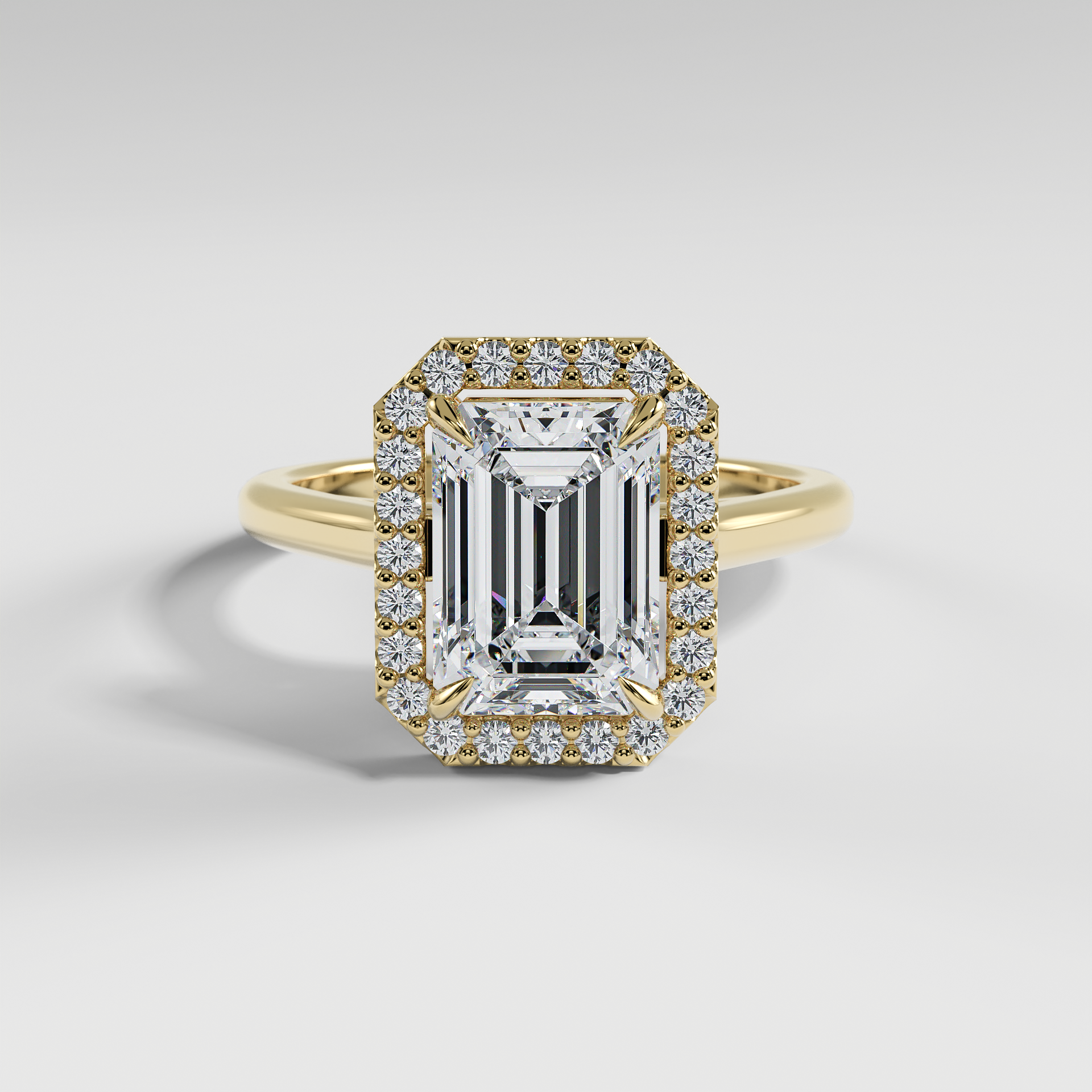 LULU - Emerald Halo Engagement Ring with Polished Cathedral Band