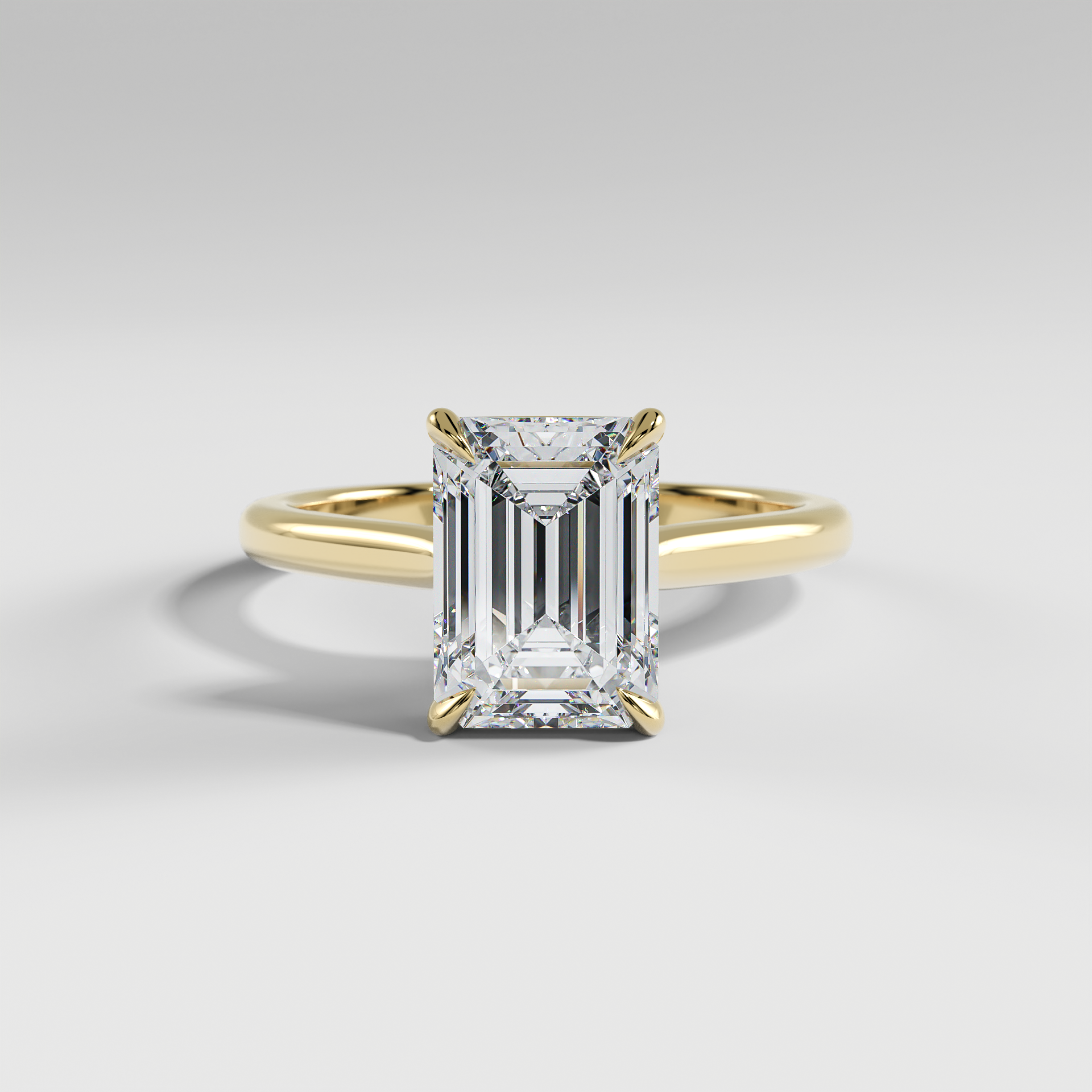 EMMA - Emerald Solitaire Engagement Ring with Hidden Halo and Polished Cathedral Band