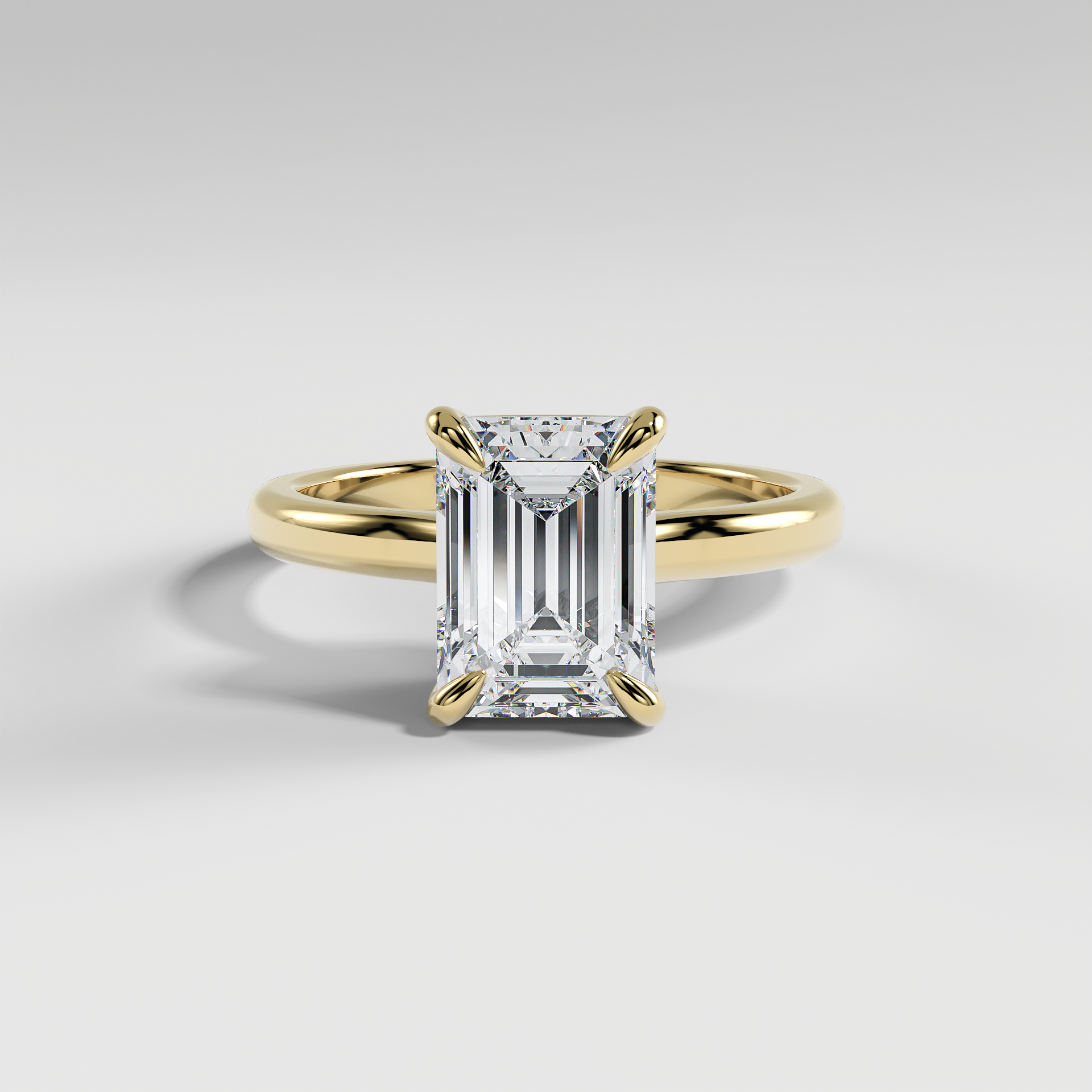 KAYLEE - Emerald Solitaire Engagement Ring with Hidden Halo and Low-Set Donut Basket Polished Band