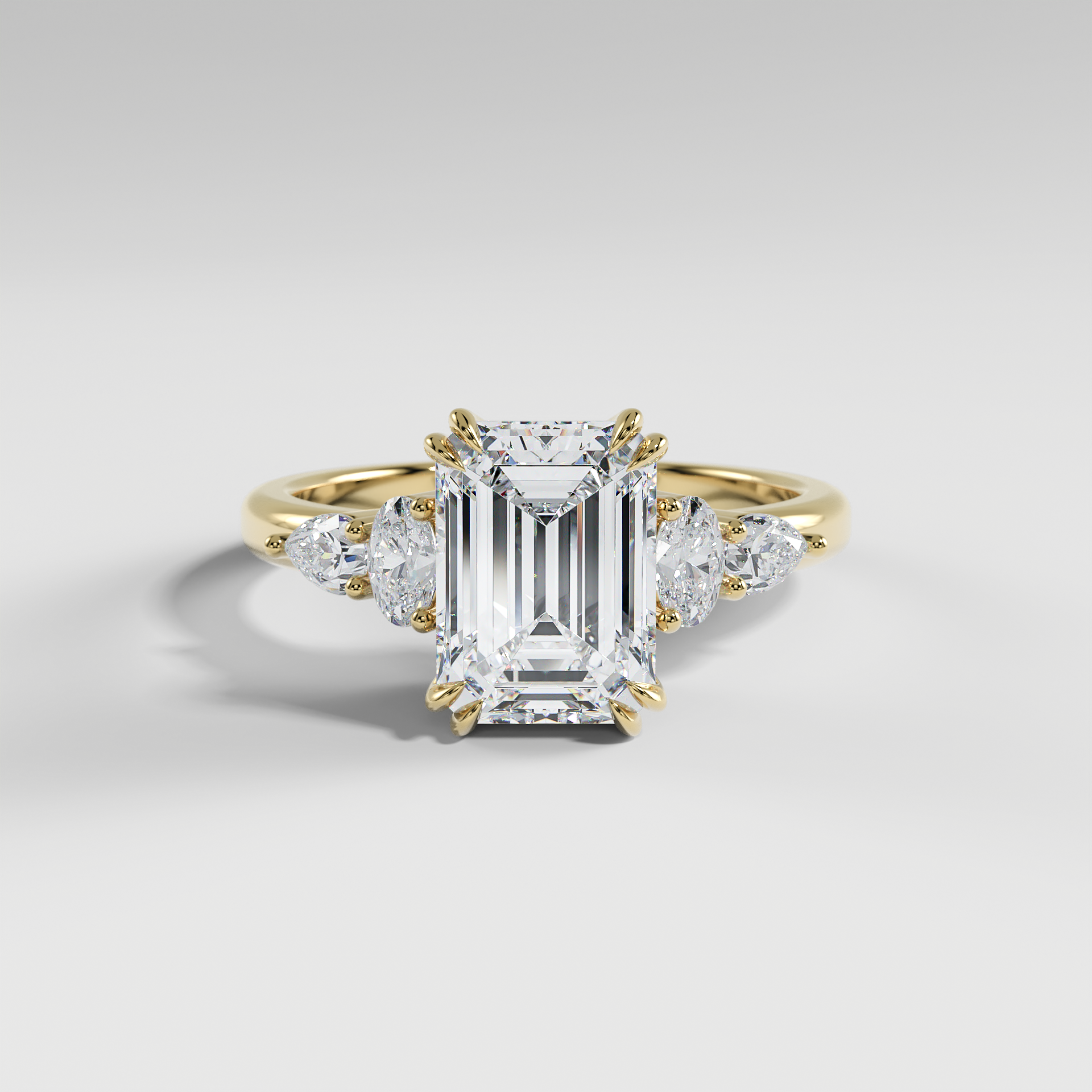 WILLOW - Emerald Five-Stone Diamond Ring with Oval & Pear Side Stones and Polished Band