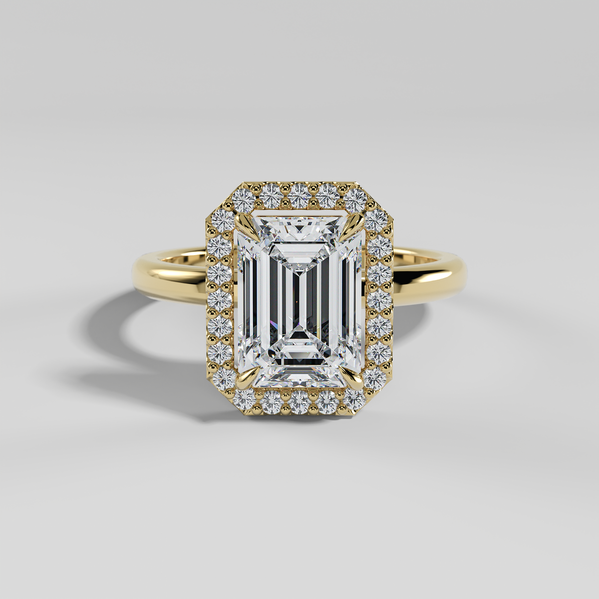 ELIANA - Emerald Halo Engagement Ring with Polished Band