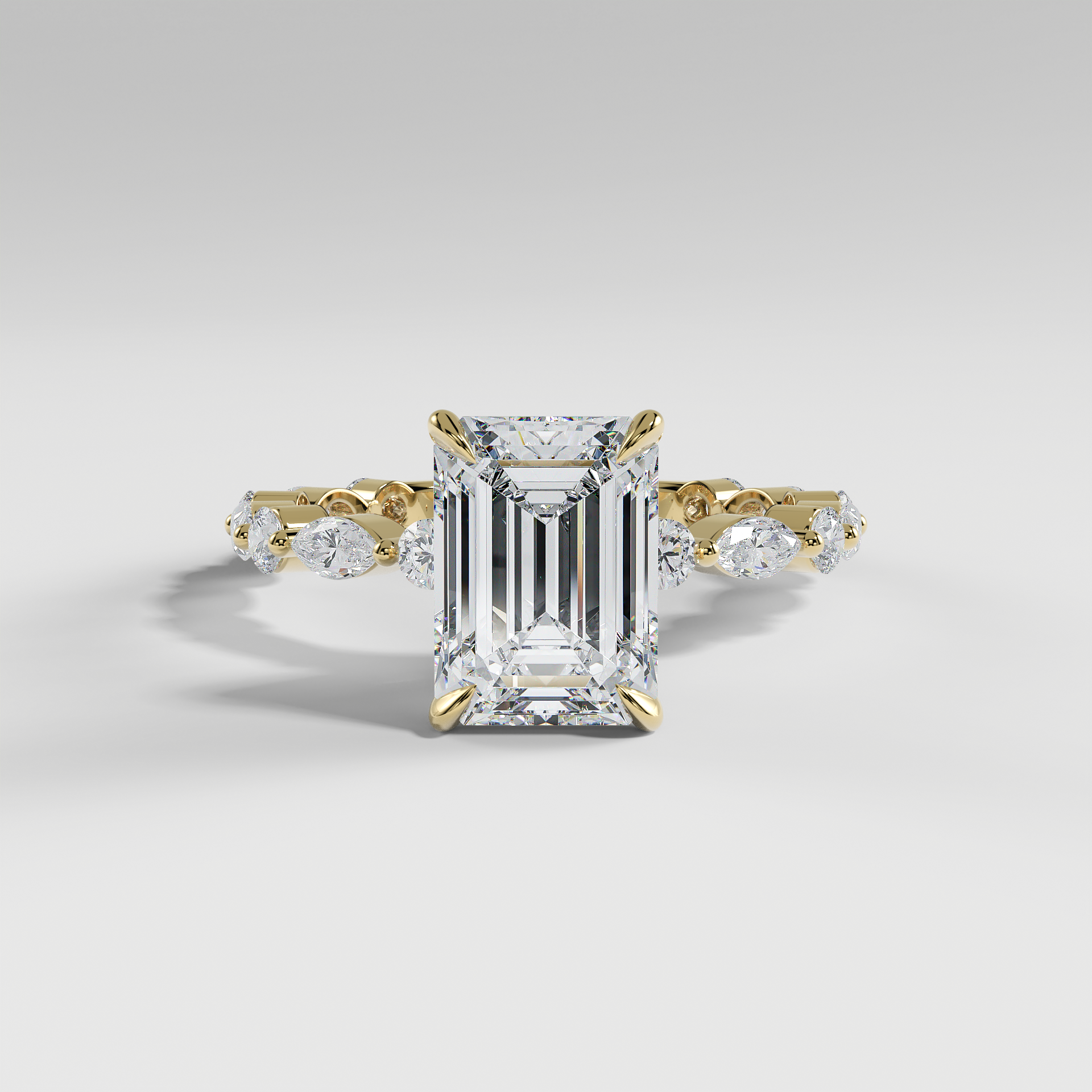 VALENTINA - Emerald Solitaire Engagement Ring with Marquise & Round Accent Stones