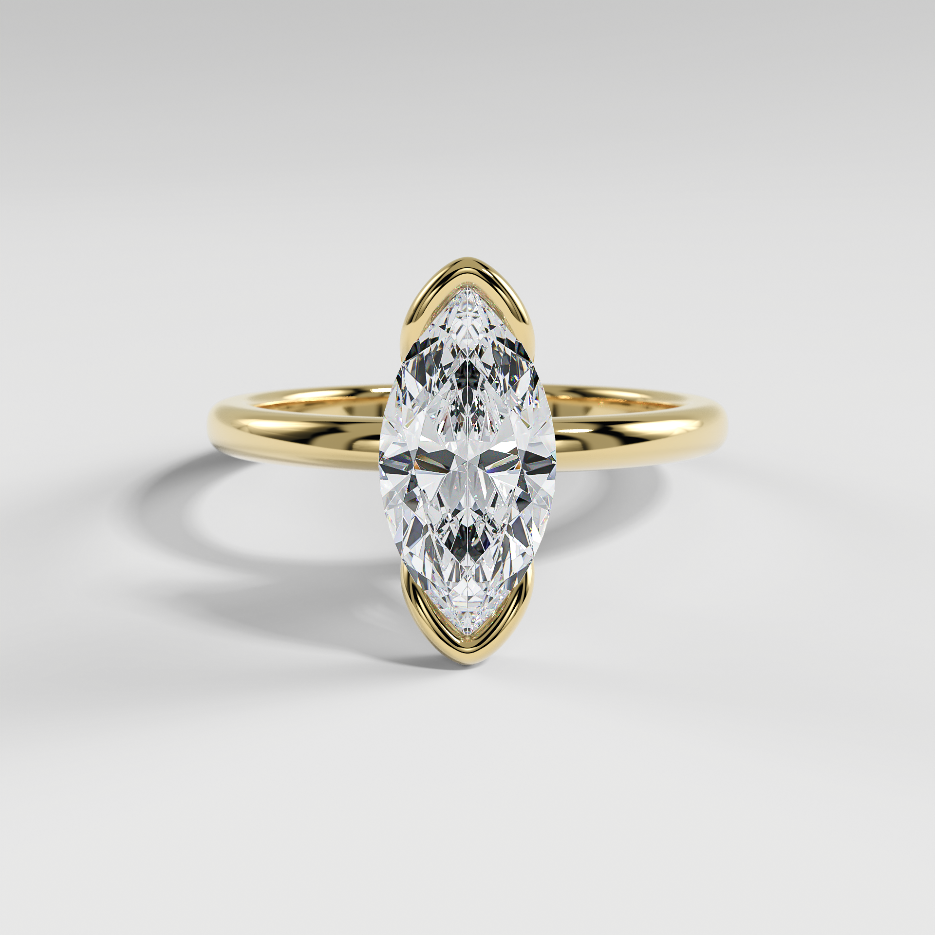POPPY - Marquise Solitaire Engagement Ring with Half Bezel Setting and Polished Band