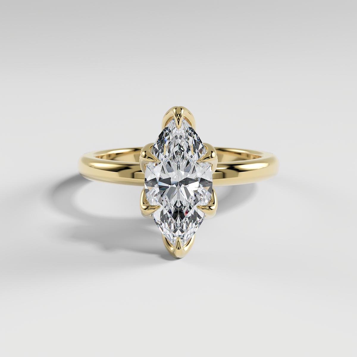 AUBREY - Marquise Solitaire Engagement Ring with Polished Band and Lotus Basket